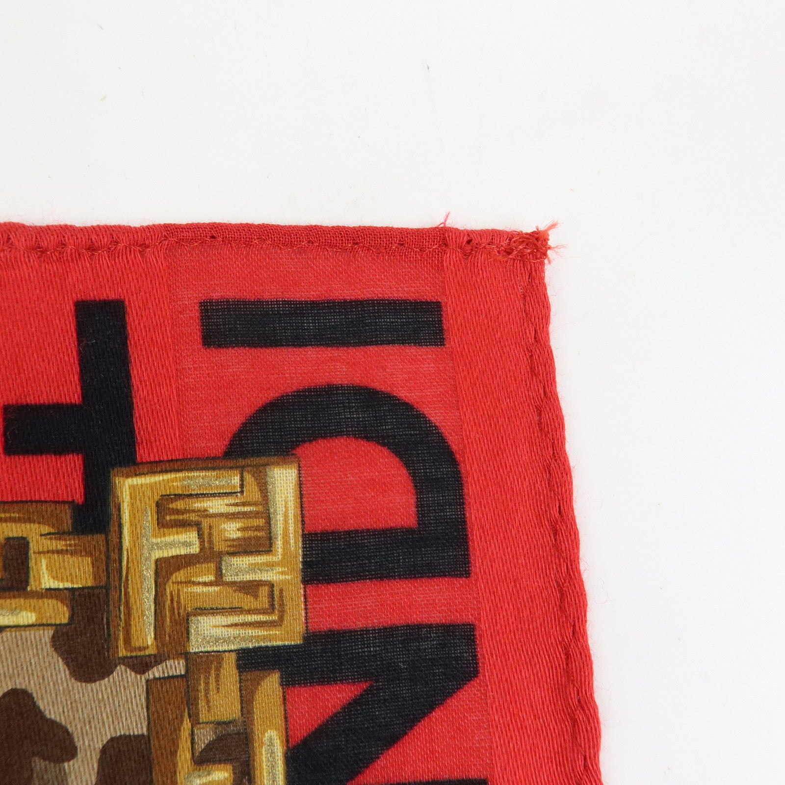 FENDI Cotton Scarf 57x57 Leopard Chain Motif Brown Red