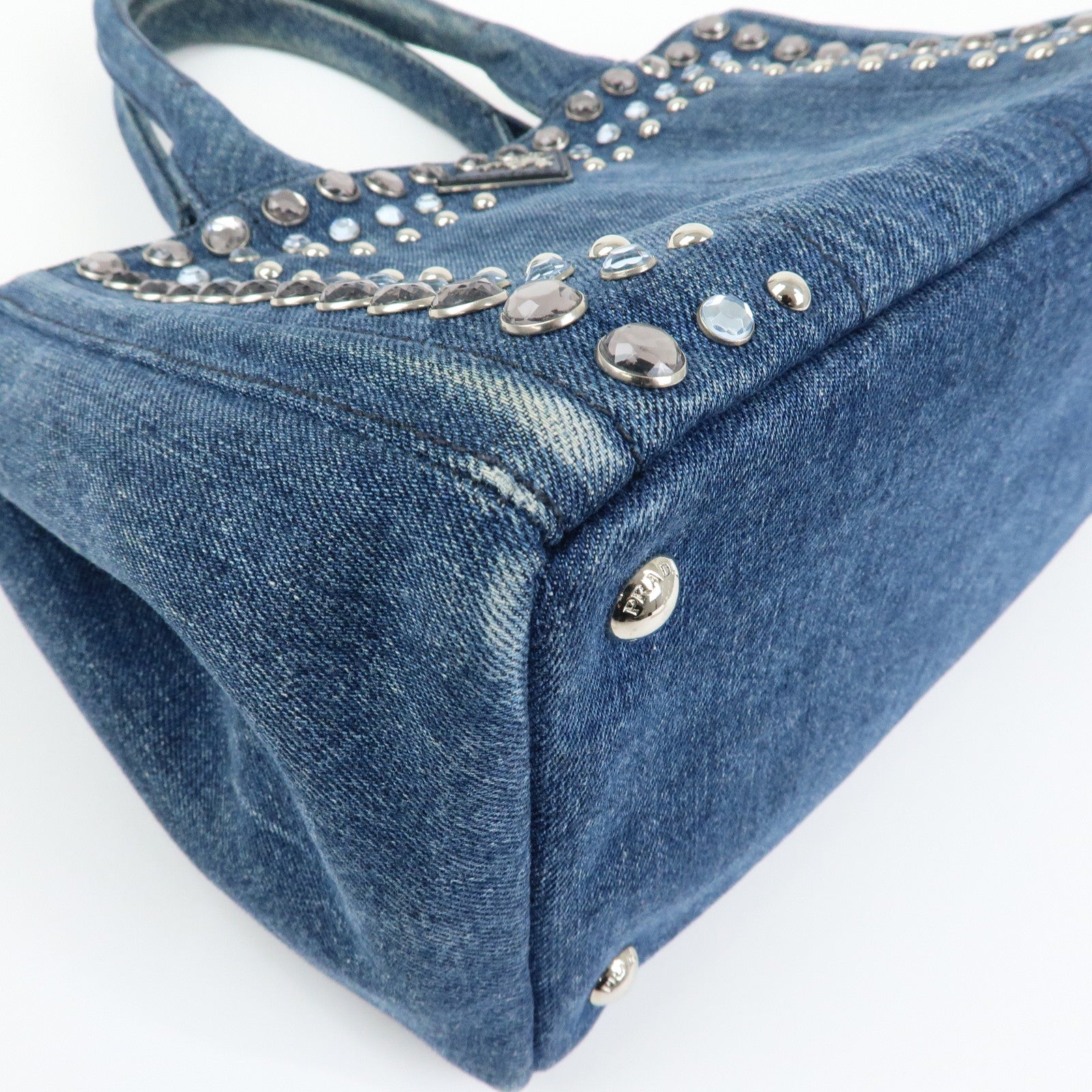 PRADA Canapa Triangle Logo Denim 2Way Bag Hand Bag Blue 1BG439