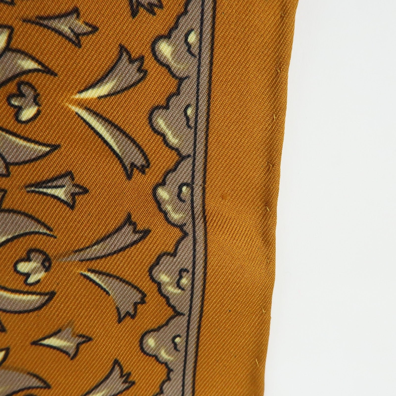 CHANEL Silk 100% Scarf COCO Mark Flower Motif Gold Red