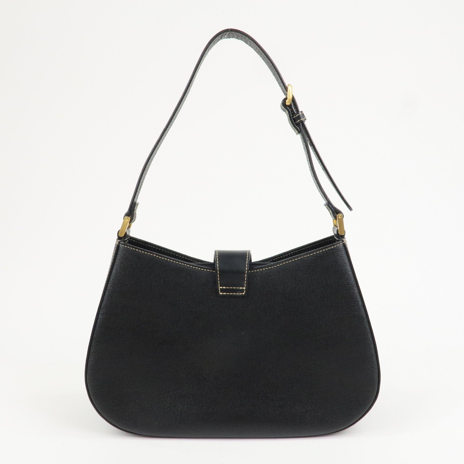 BURBERRY Leather Shoulder Bag Hand Bag Black Gold HDW