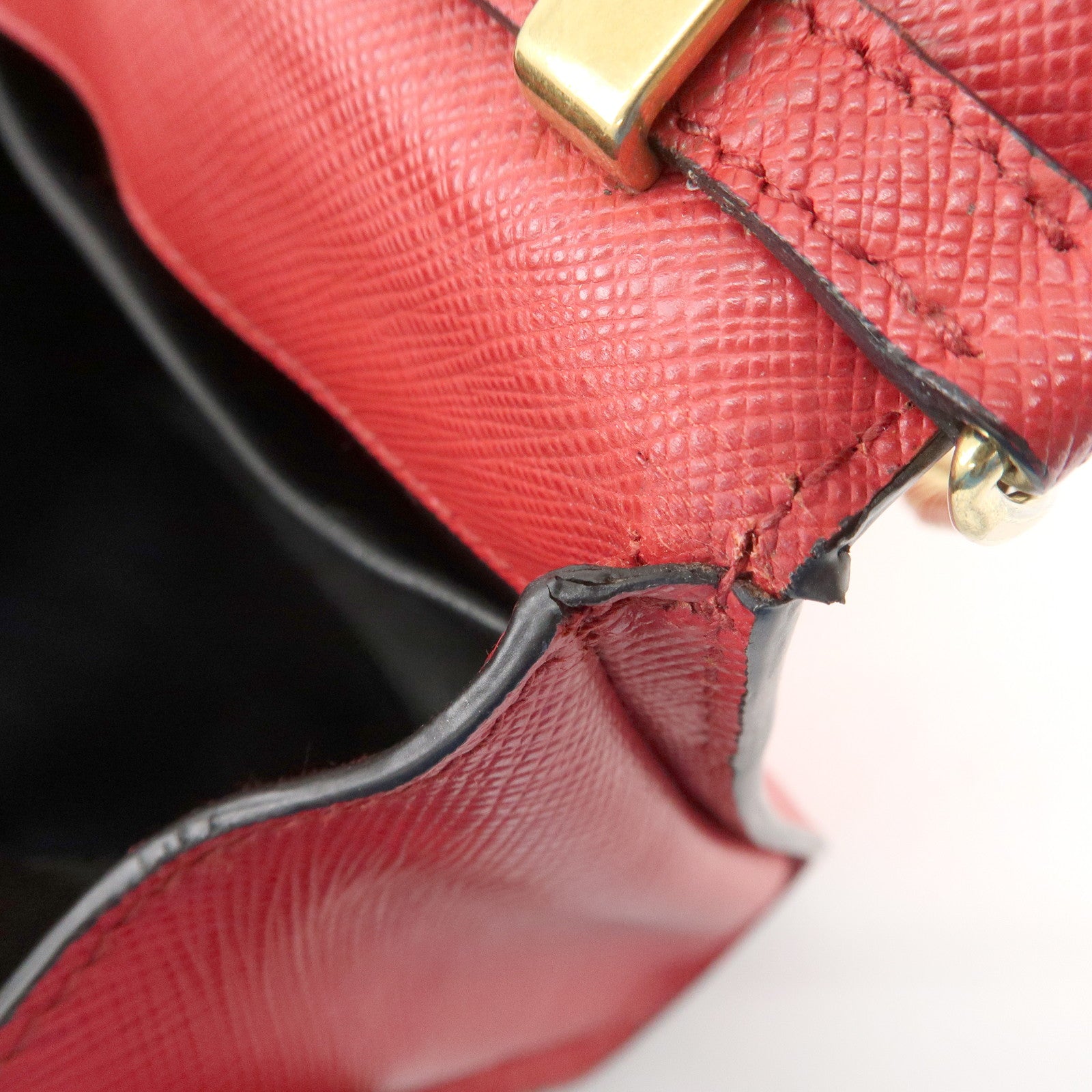 PRADA Logo Saffiano Leather Chain Shoulder Bag Red 1BH007