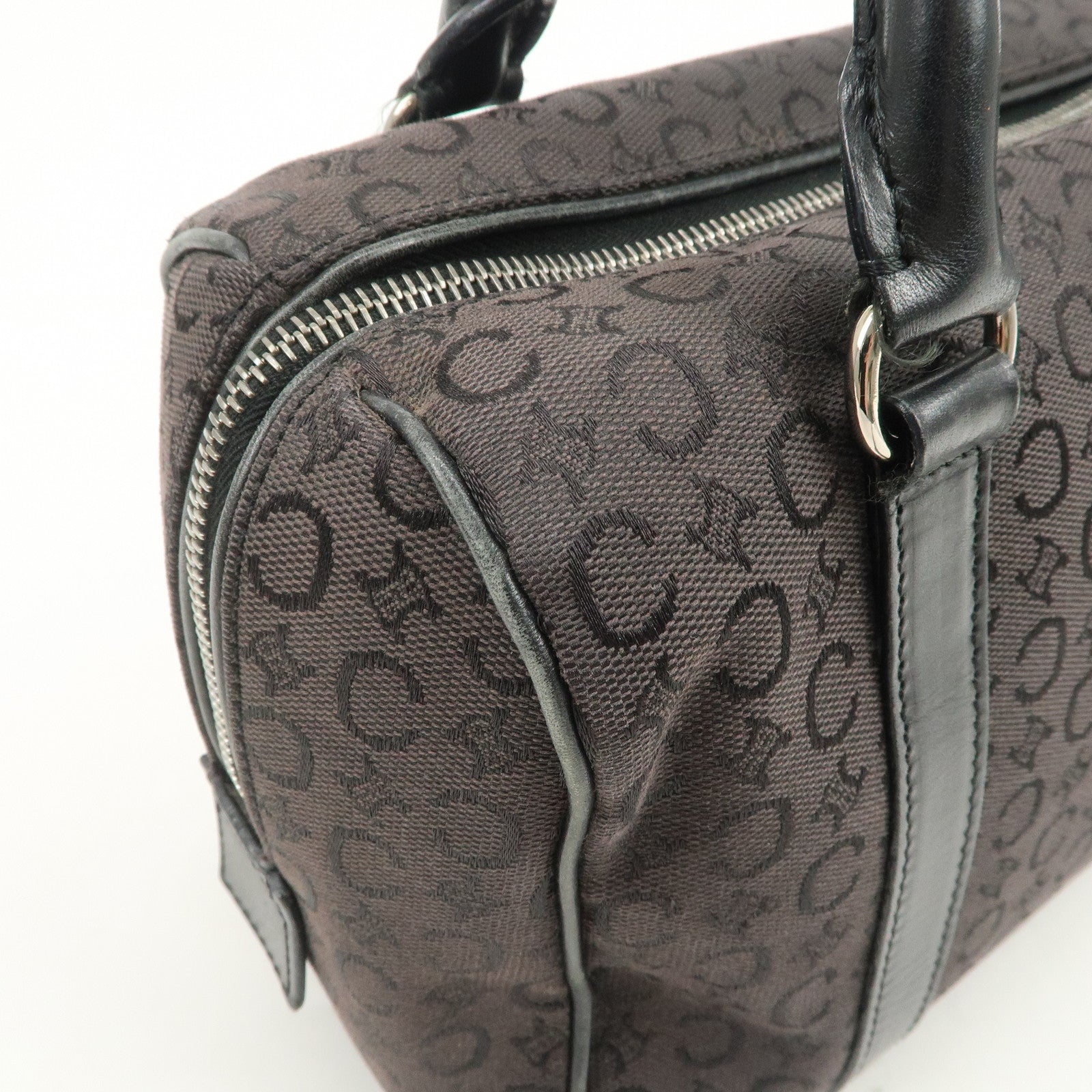 CELINE C Macadam Canvas Leather Boston Bag Hand Bag Black