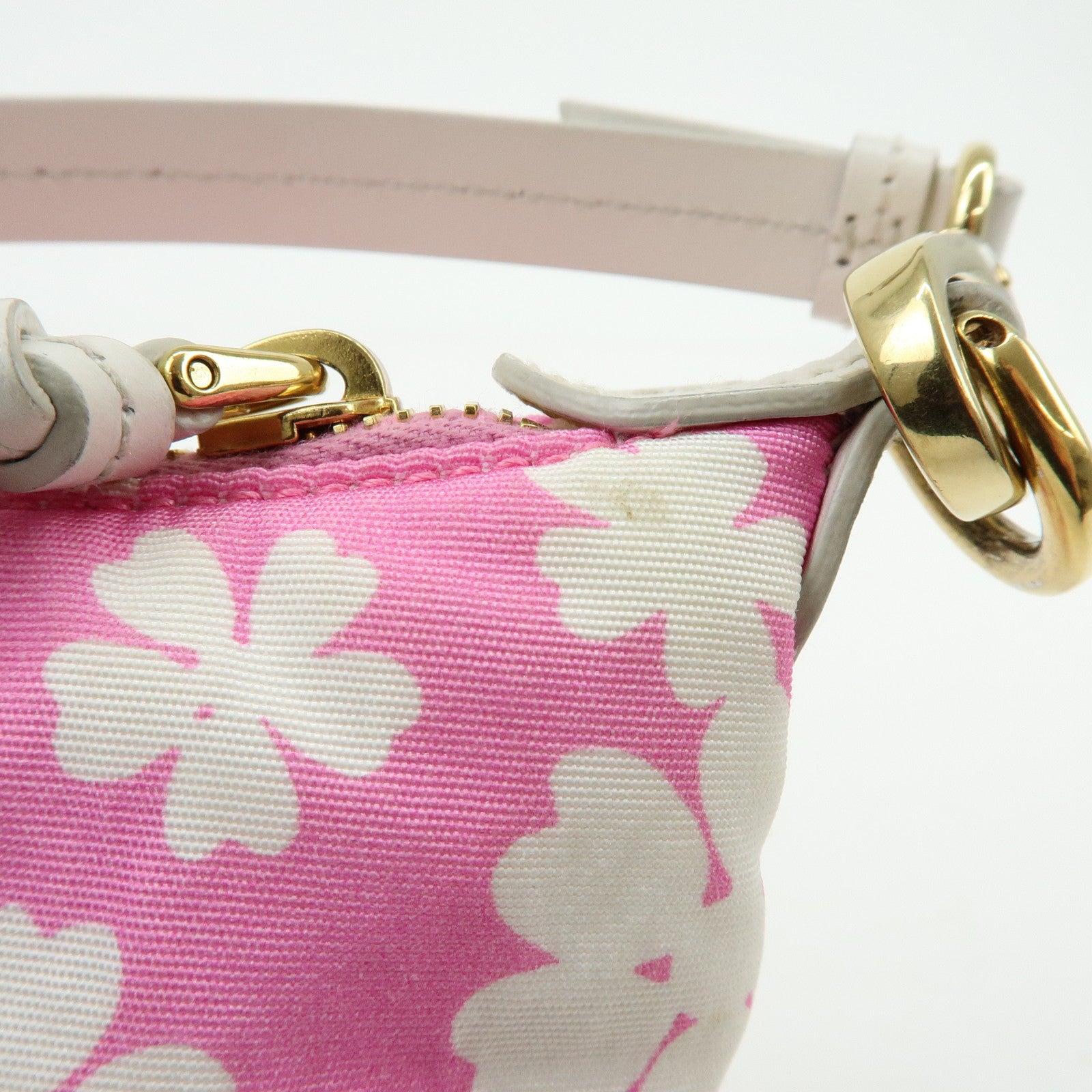 MIU MIU Spirit Canvas Leather Mini Hand Bag Pink White 5NE841