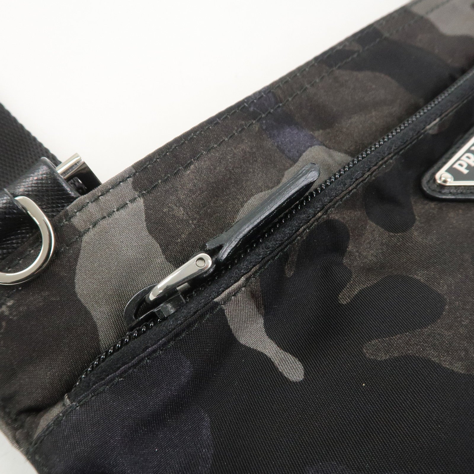 PRADA Triangle Logo Nylon Camoflage Shoulder Bag Black BT0978