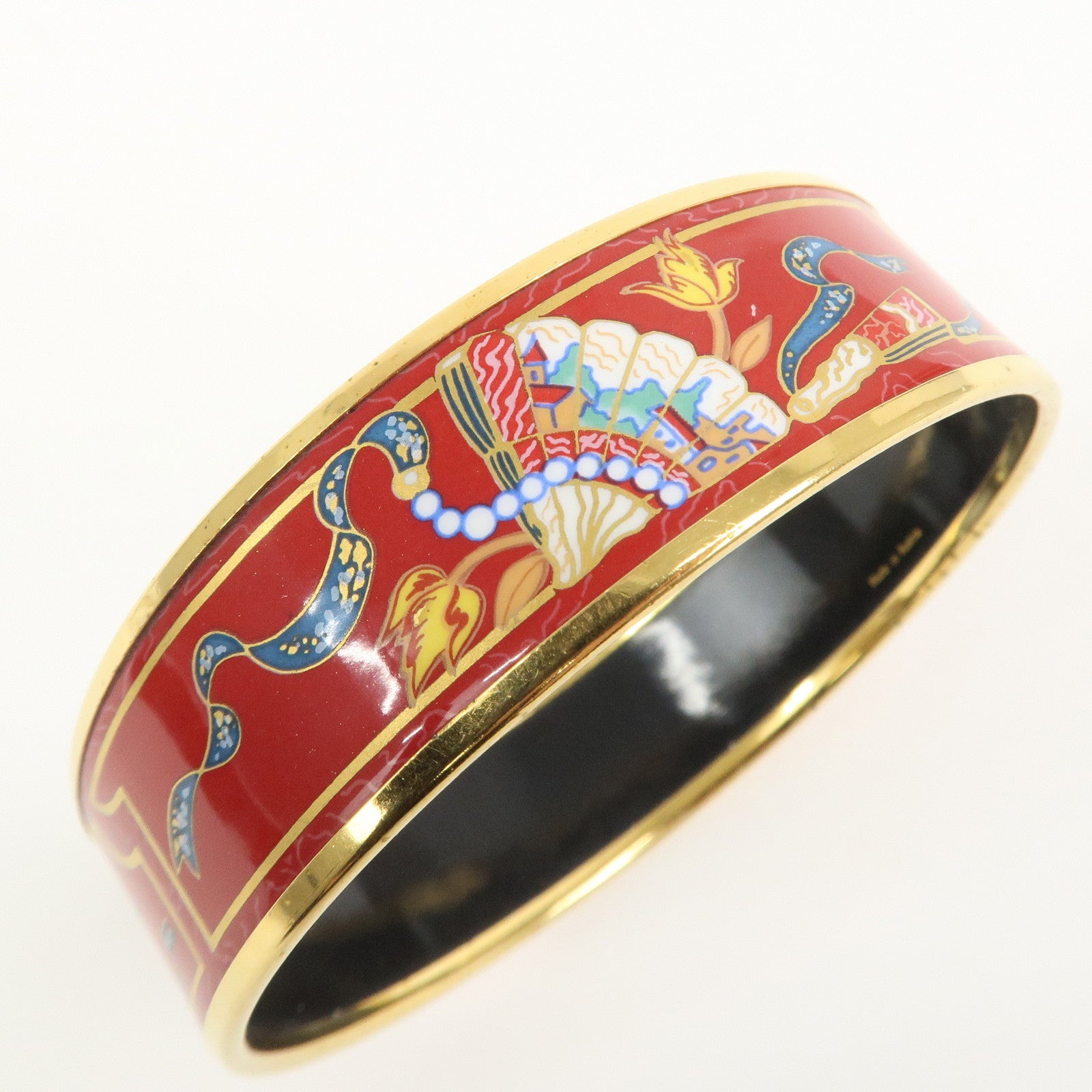 HERMES Email GM Bangle Bracelet Cloisonne Enamel Red Gold