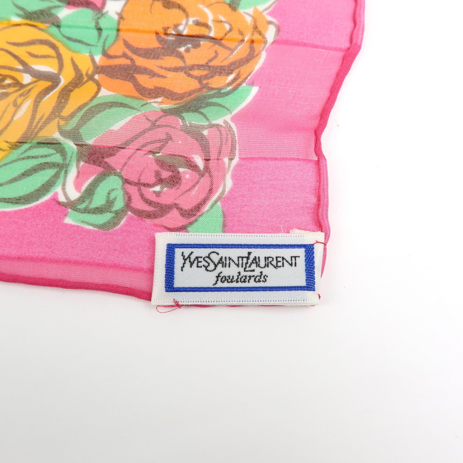 SAINT LAURENT PARIS YSL YVES Silk 100% Scarf Floral Motif Pink