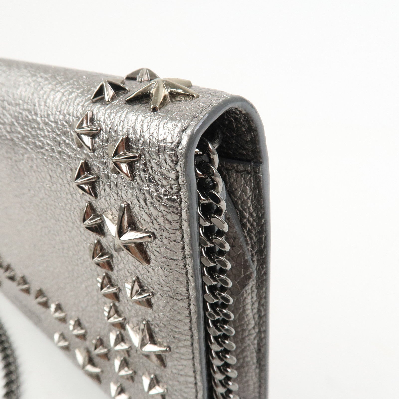 JIMMY CHOO 2Way Leather Chain Shoulder Bag Crossbody Bag Silver