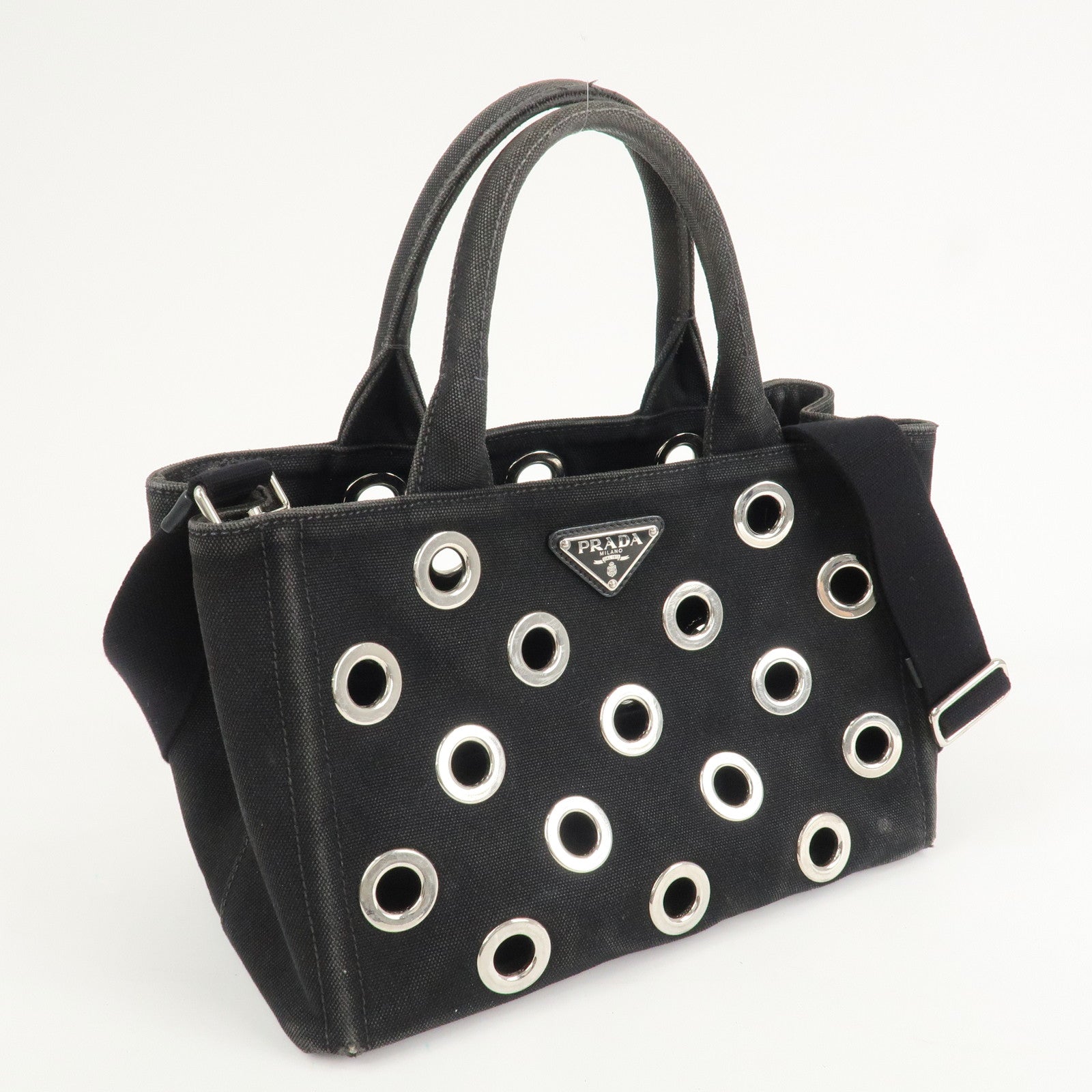 PRADA Logo Canapa Mini Canvas 2Way Bag Hand Bag Black 1BG439