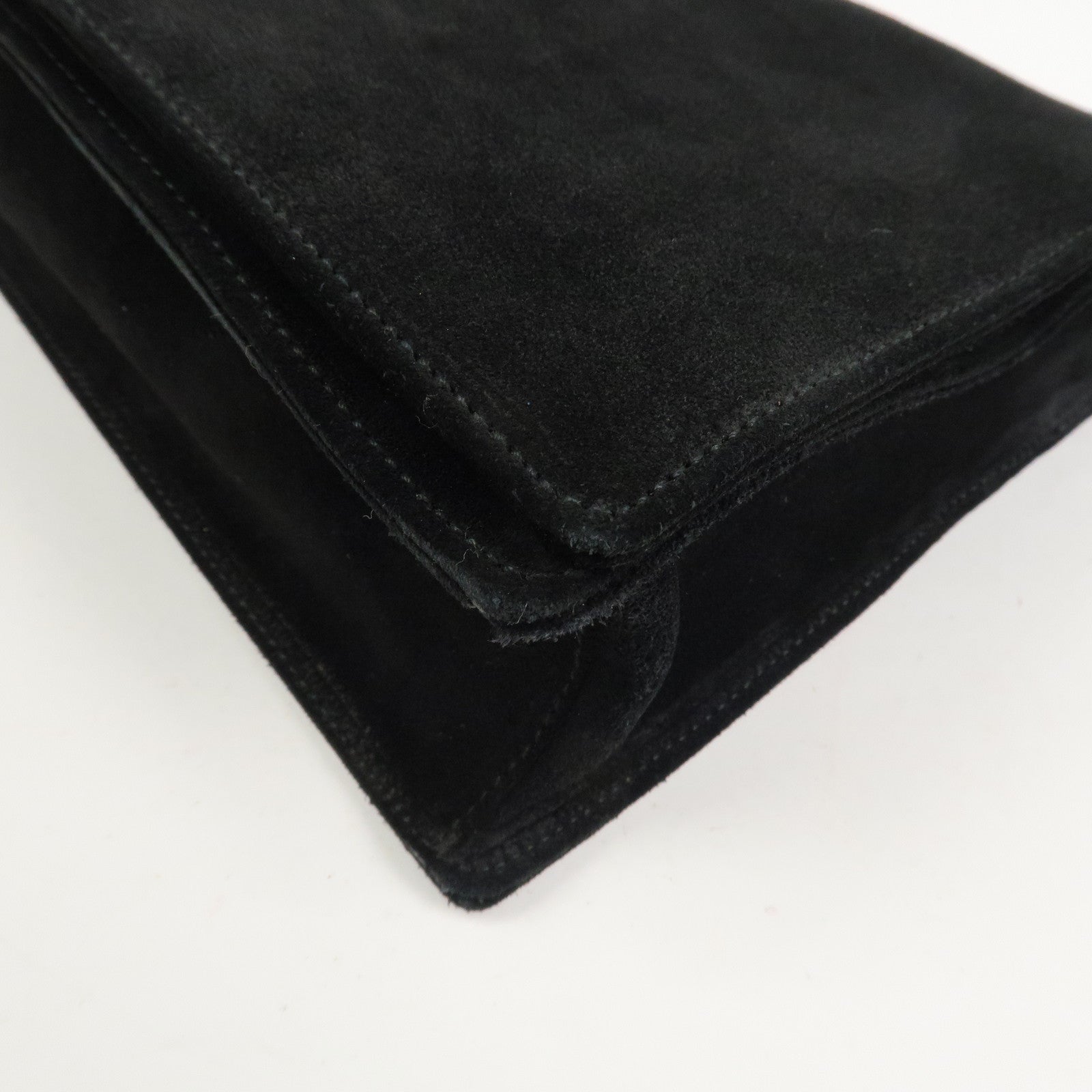 GUCCI Bamboo Suede Handle Shoulder Bag Hand Bag Black 001・3239