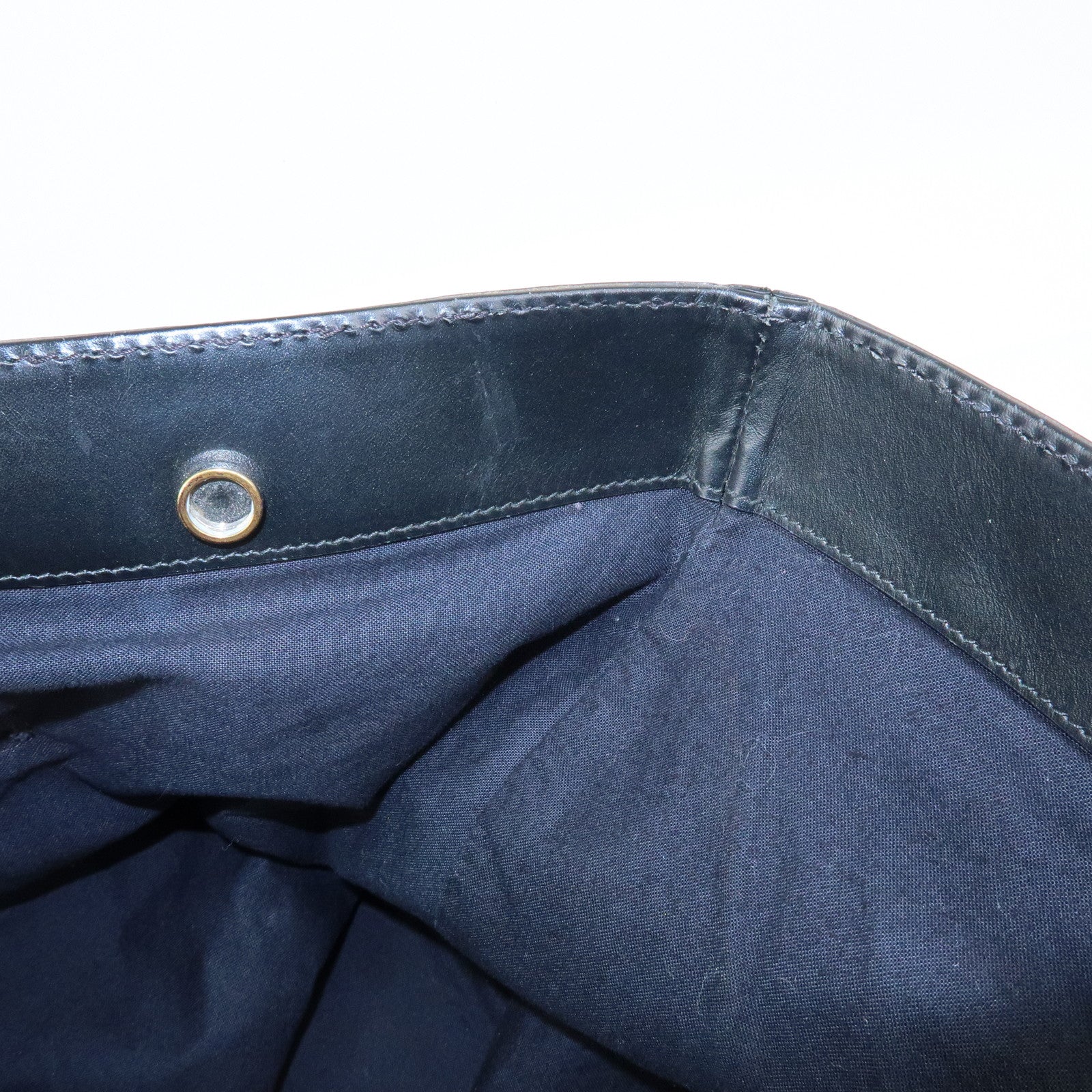 BALENCIAGA Navy Tote Canvas Leather Tote Bag Hand Bag Black 374767