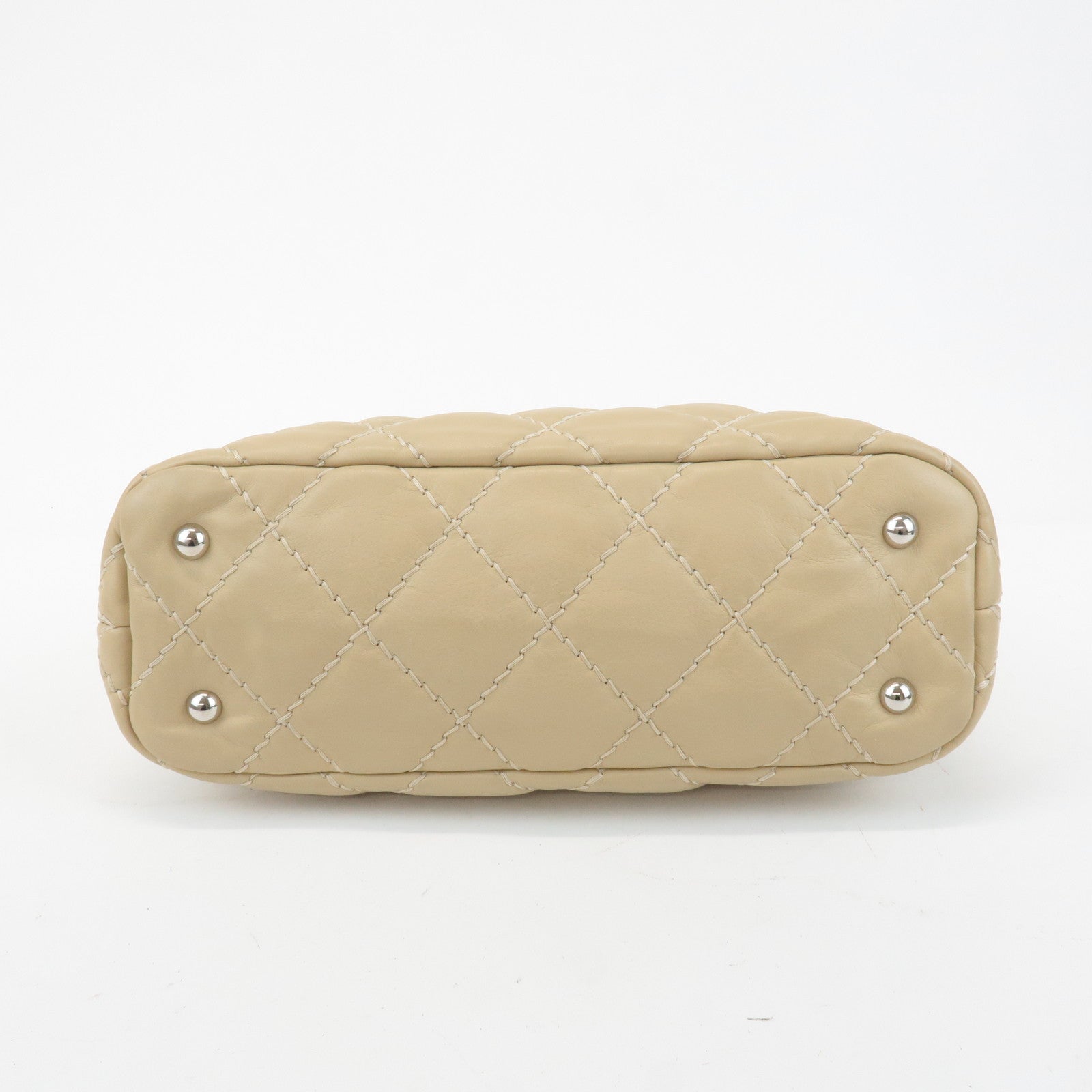 CHANEL Wild Stitch Lamb Skin Chain Shoulder Bag Hand Bag Beige Used