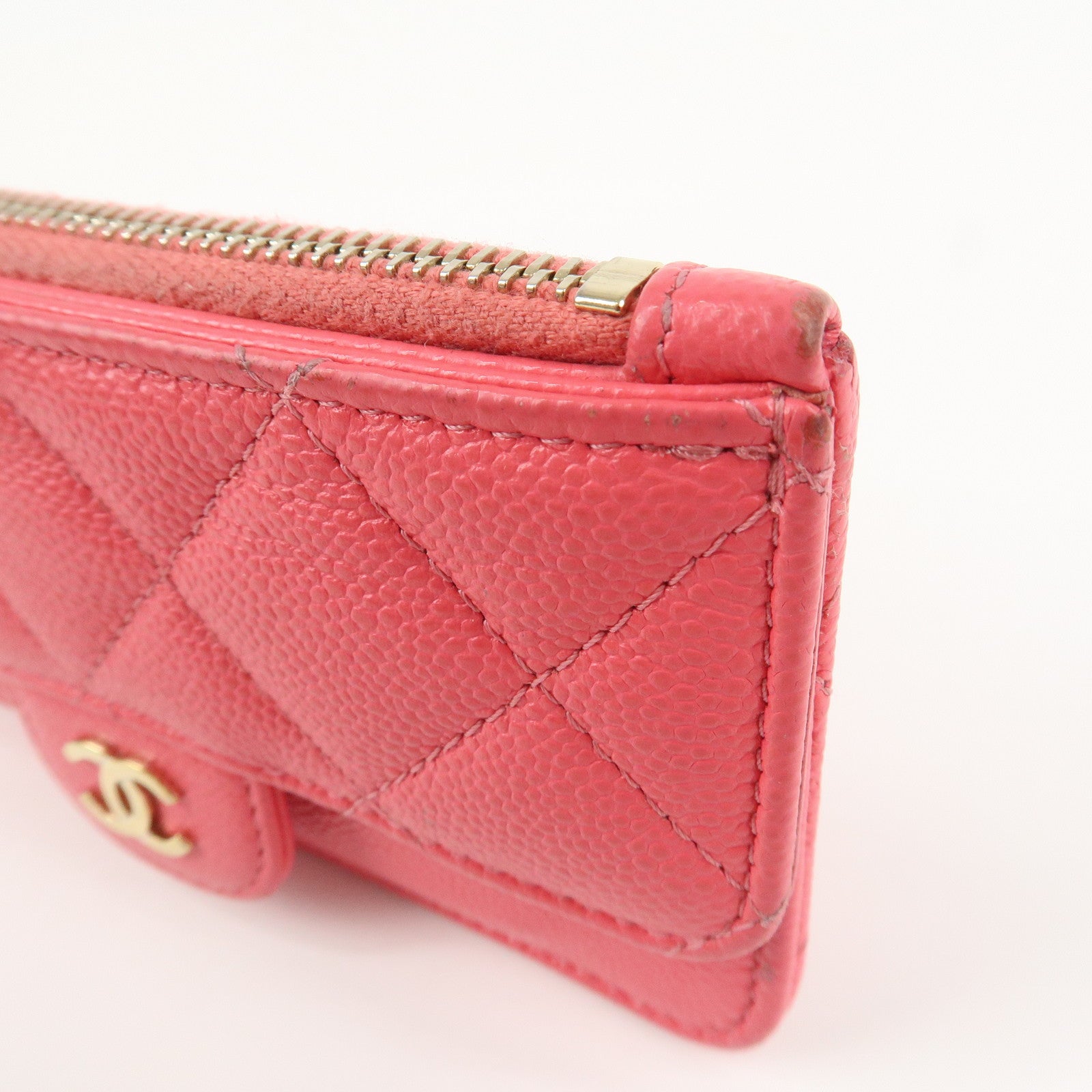 CHANEL Matelasse Caviarskin Card Case Coin Case Pink AP2570 Used