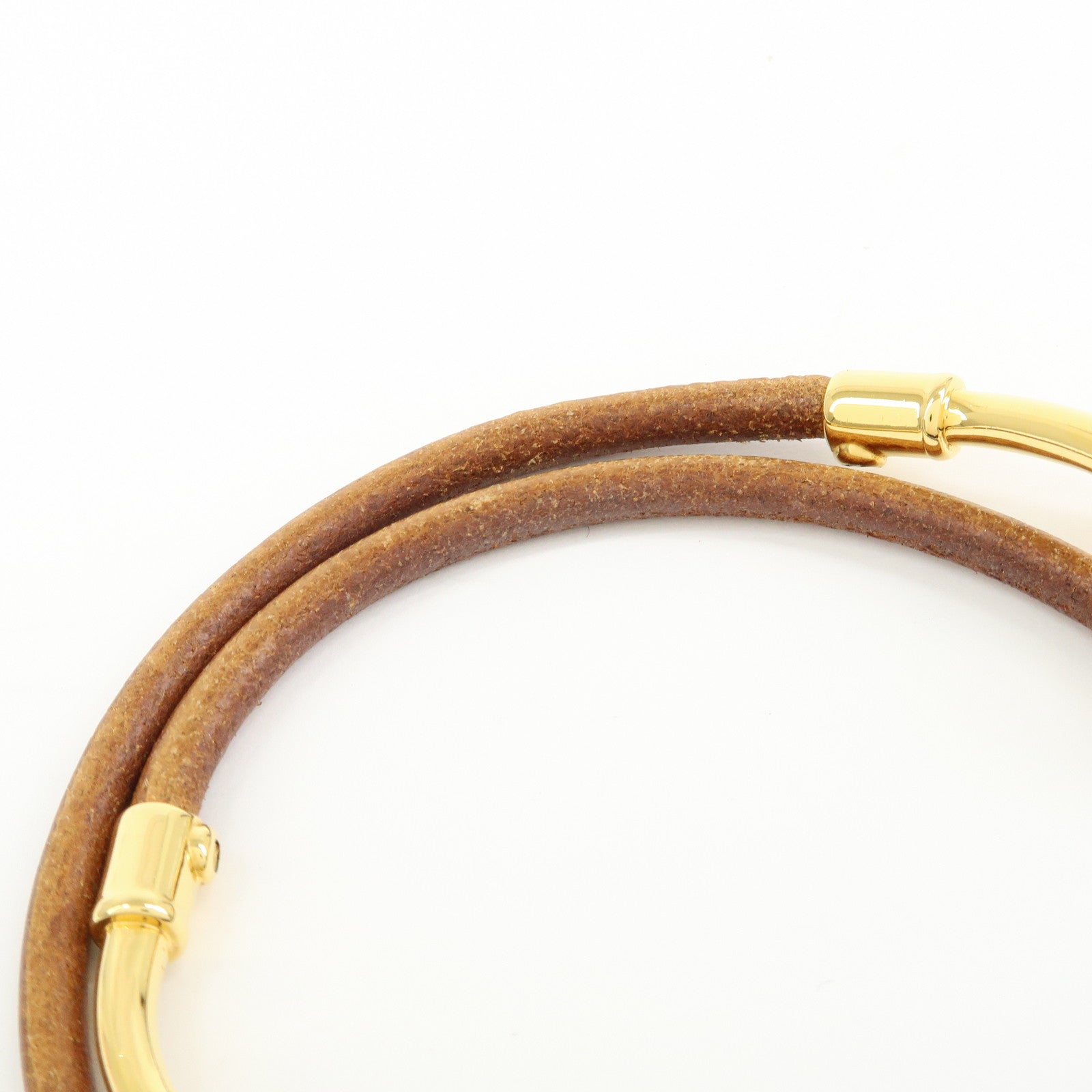HERMES Jumbo Choker Leather Metal Bracelet Brown Gold