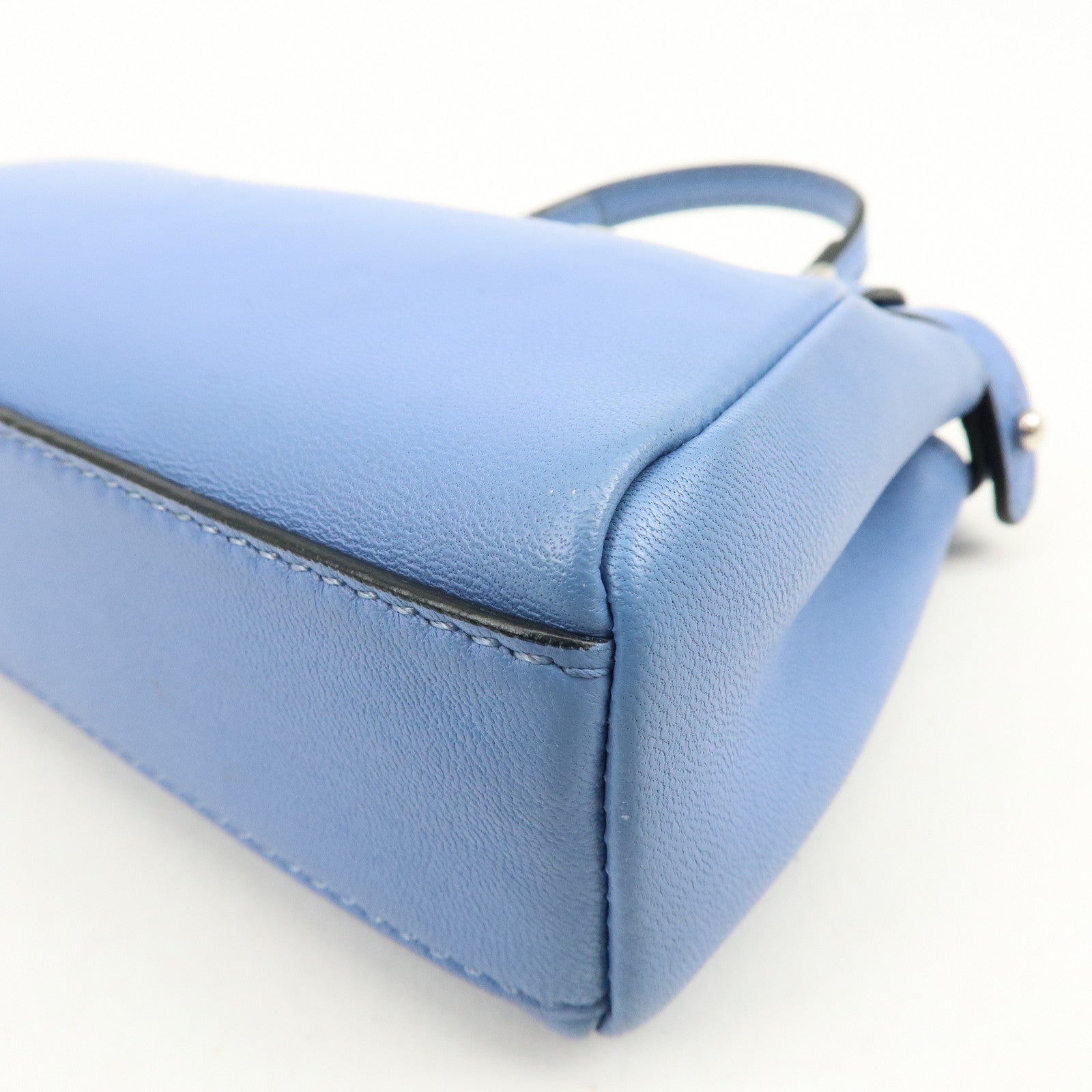 FENDI Micro Peekaboo Leather 2Way Bag Hand Shoulder Bag Blue 8M0355