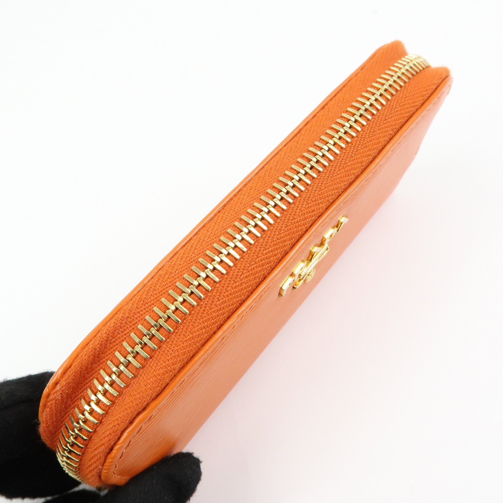 PRADA Saffiano Leather Round Zippy 6 Rings Key Case Orange 1PG604
