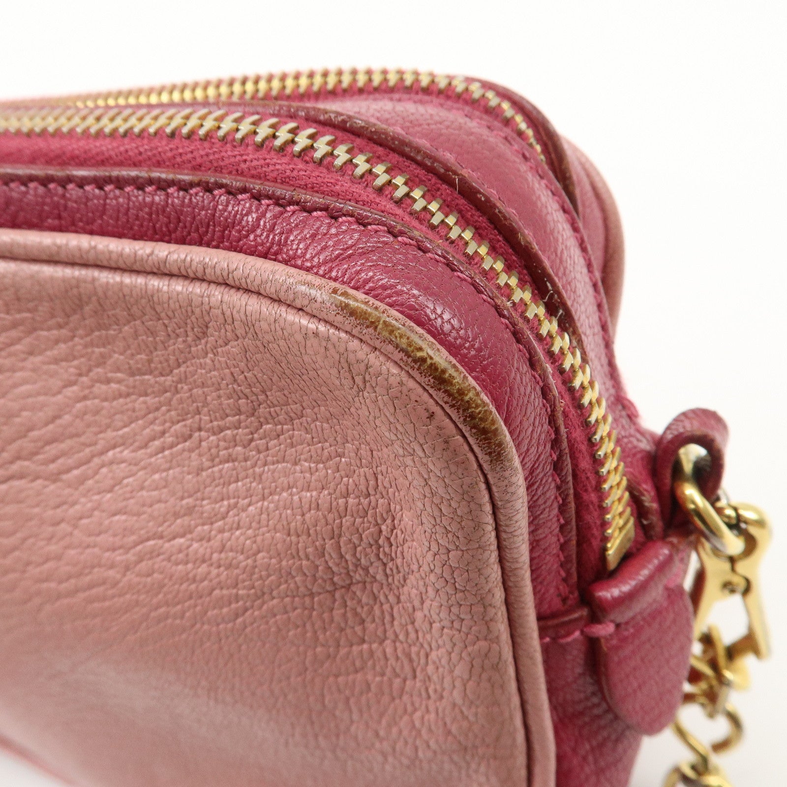 MIU MIU MADRAS BICOLORE Leather Shoulder Bag Crossbody Bag Pink Used