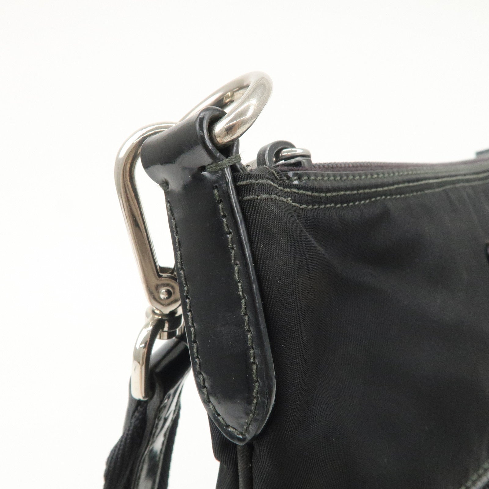 PRADA Triangle Logo Nylon Patent Leather Shoulder Bag Black Used