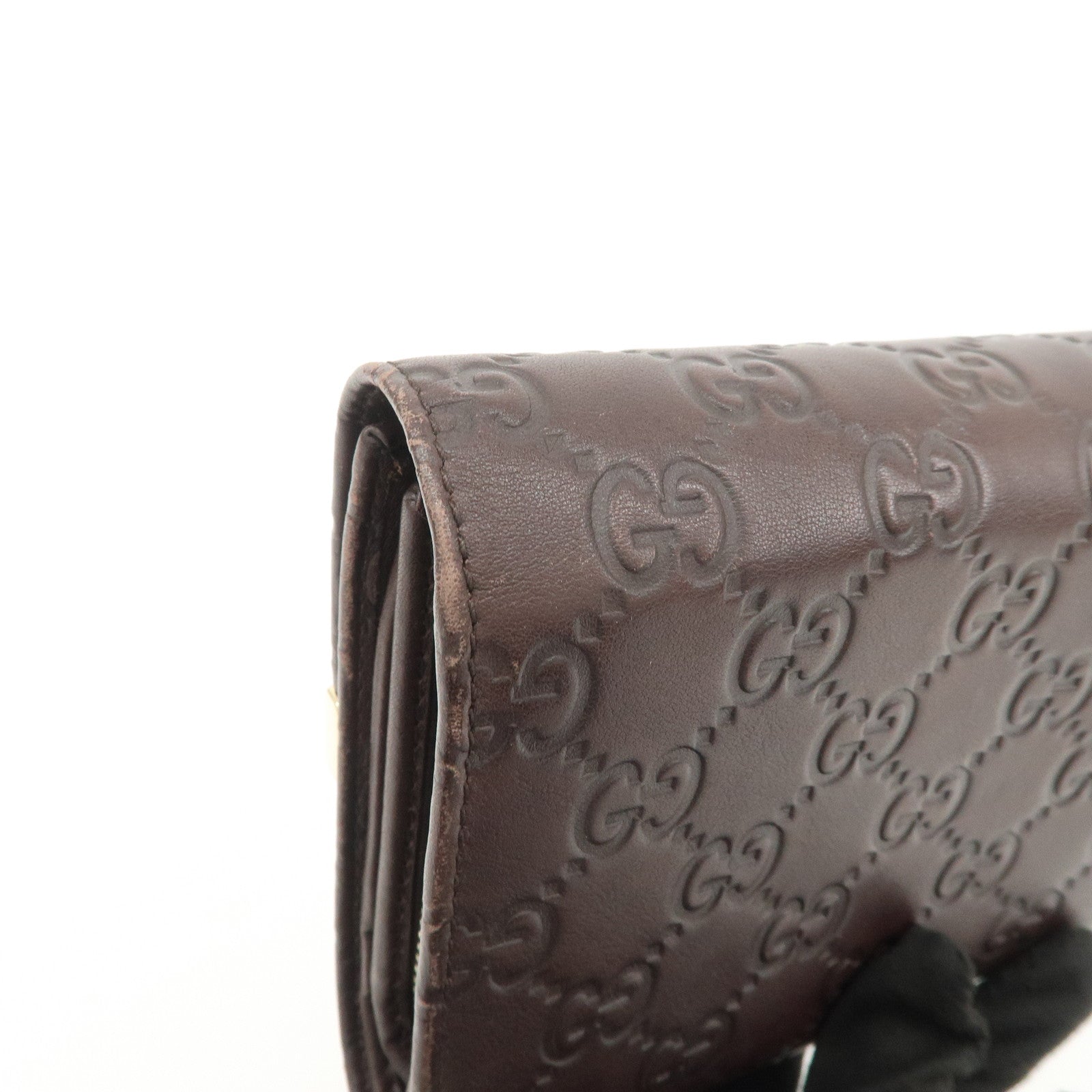 GUCCI Guccissima Leather Tri-Fold Compact Wallet Brown 256935