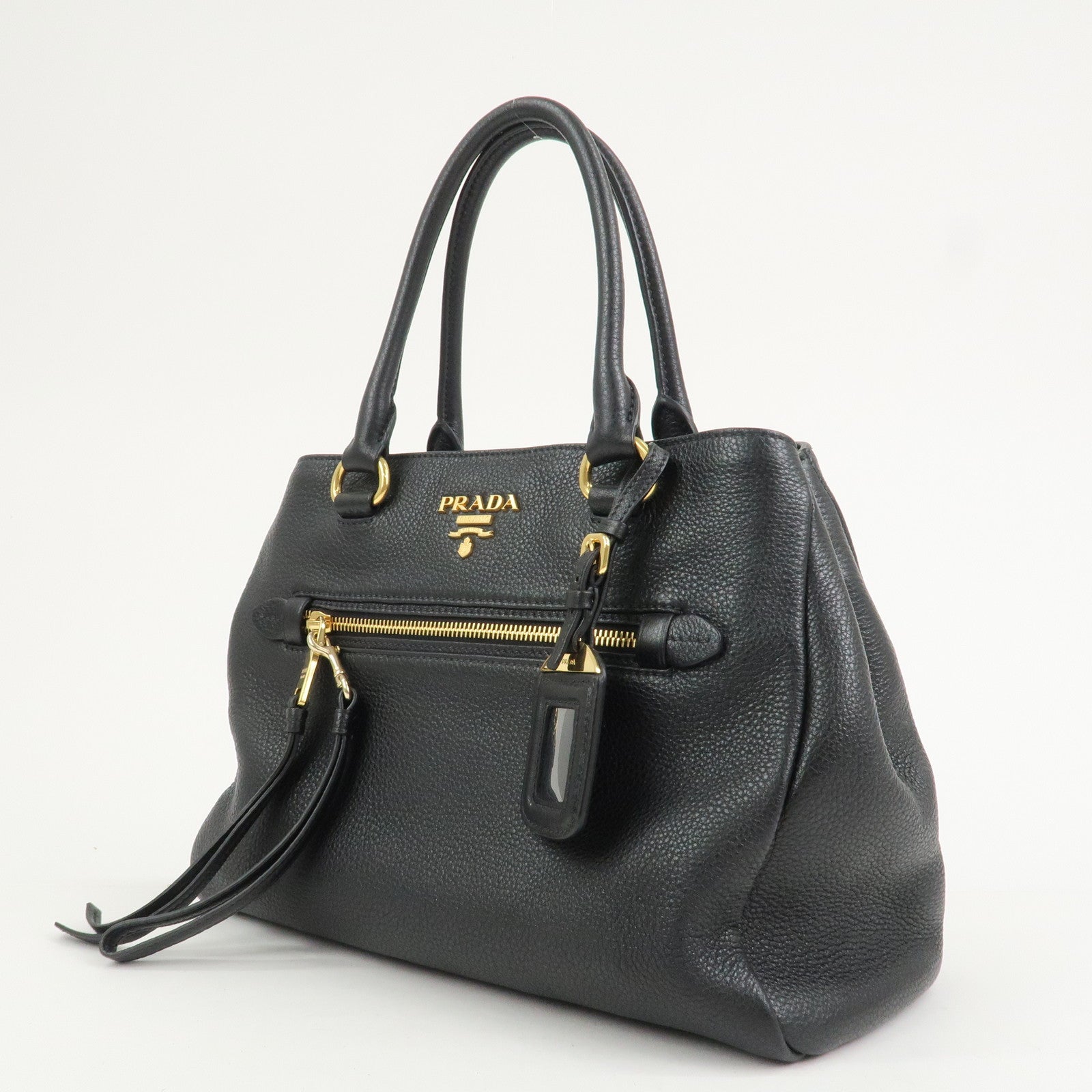 PRADA Logo Leather 2Way Bag Shoulder Bag Hand Bag Black 1BG044