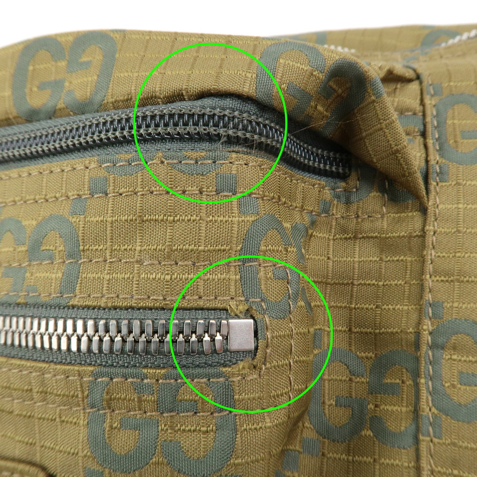 GUCCI GG Monogram GG Ripstop Leather Waist Bag Crossbody Bag Khaki