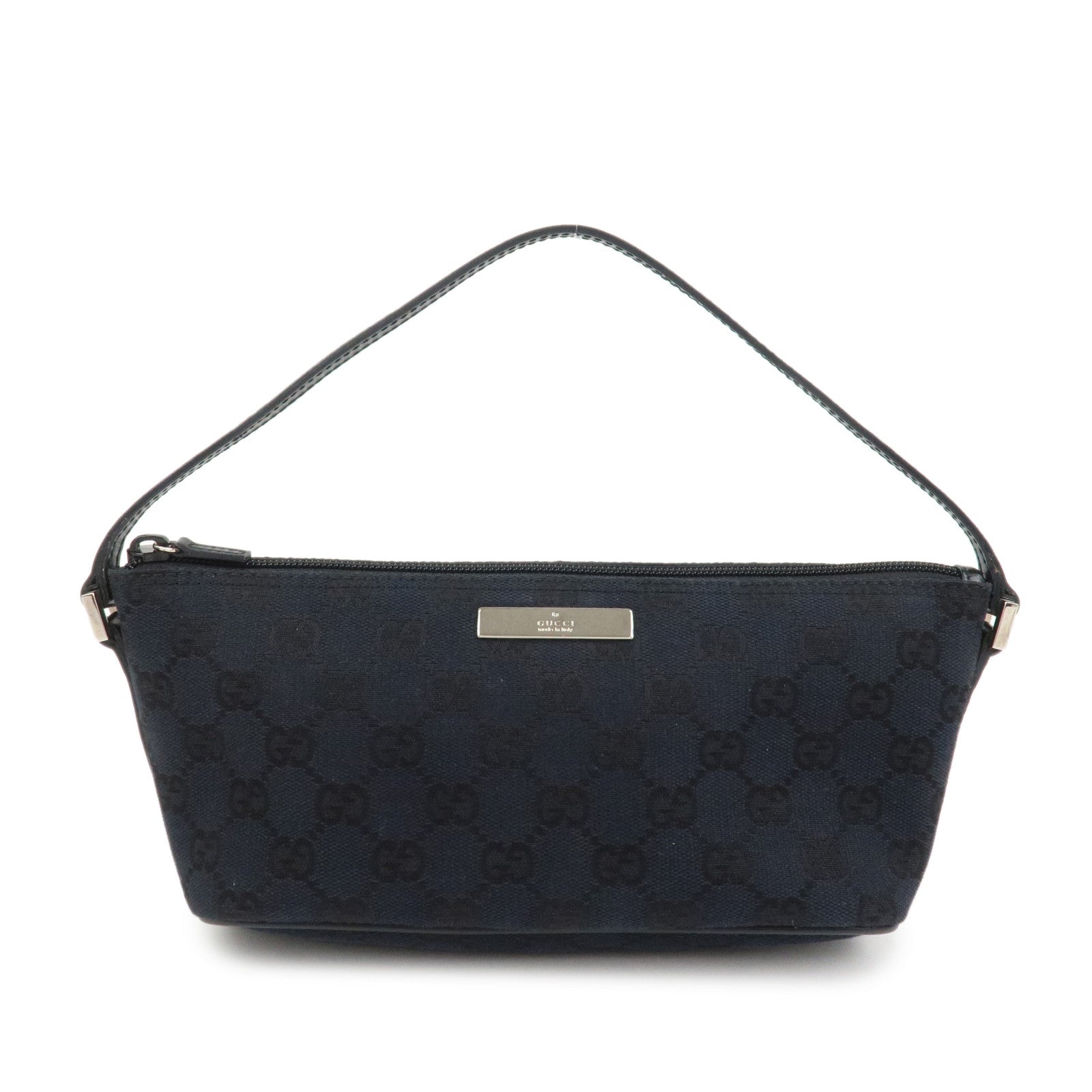 GUCCI GG Canvas Leather Accessory Pouch Hand Bag Navy 039.1103