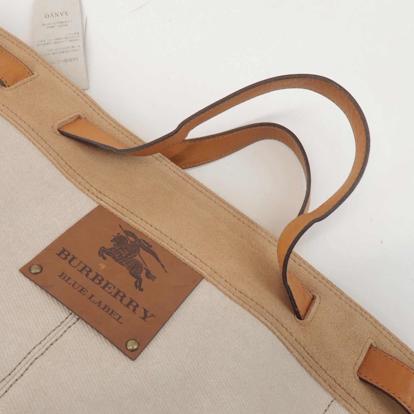 BURBERRY Blue Label Canvas Suede Leather Tote Bag Natural Brown