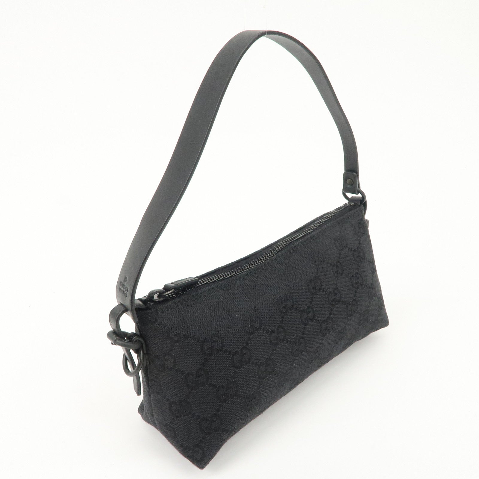 GUCCI GG Canvas Leather Accessory Pouch Hand Bag Black 103399 Used