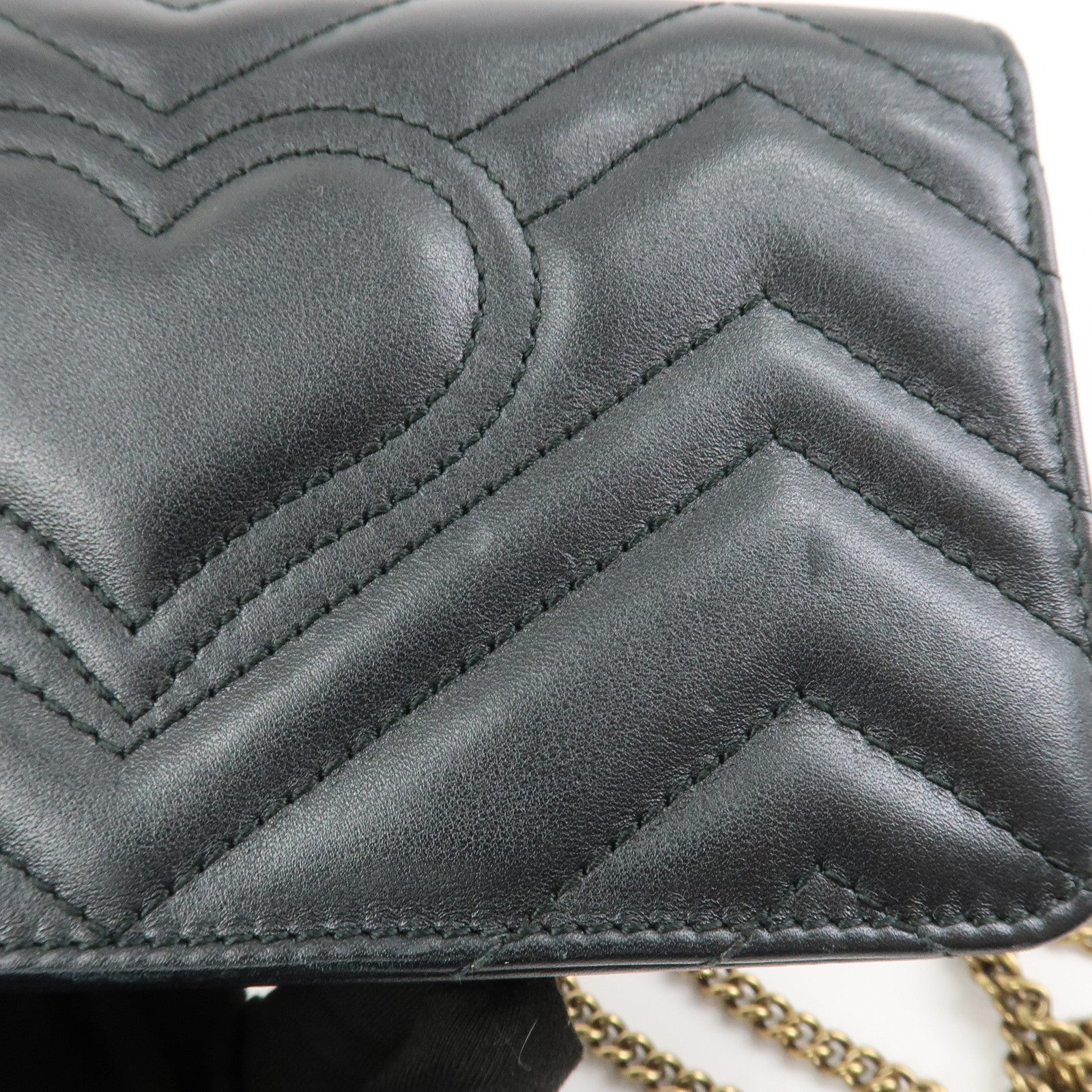 GUCCI GG Marmont Leather Chain Shoulder Bag Black Gold 488426