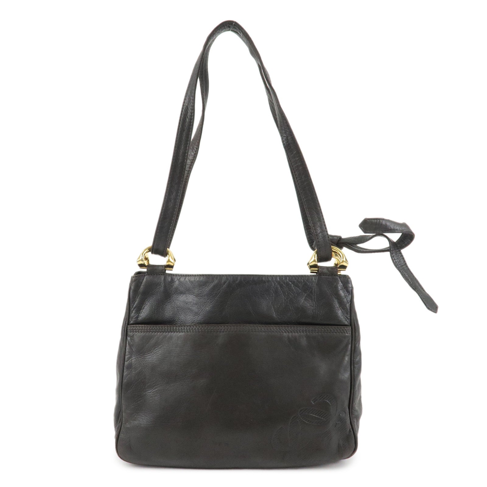 LOEWE Anagram Leather Shoulder Bag Gold Hardware Dark Brown Used