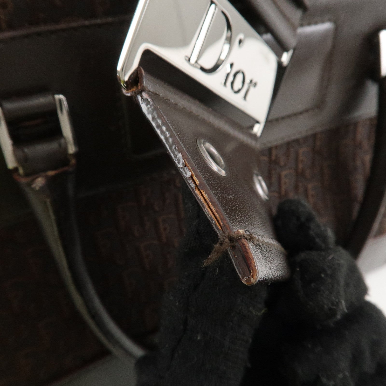 Christian Dior Street Chic Trotter Canvas Leather Hand Bag Brown Used