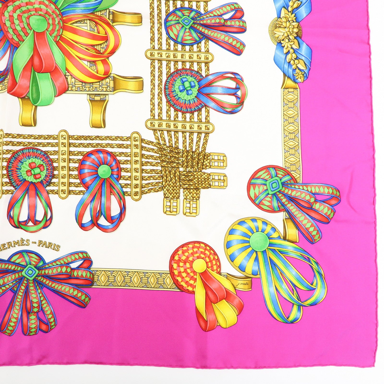HERMES Carre 90 Set of 2 Silk 100% Scarf Blue White Pink