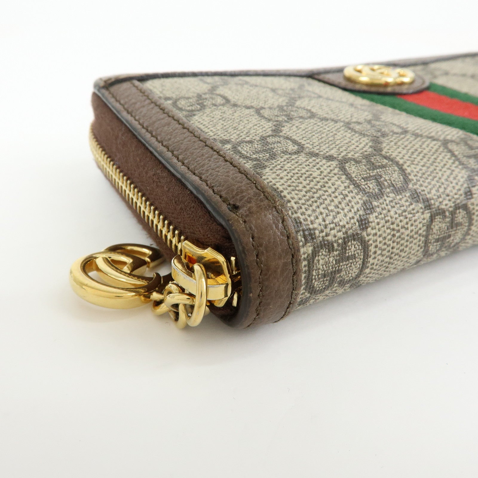 GUCCI Ophidia Sherry GG Supreme Leather Round Zippy Wallet 523154