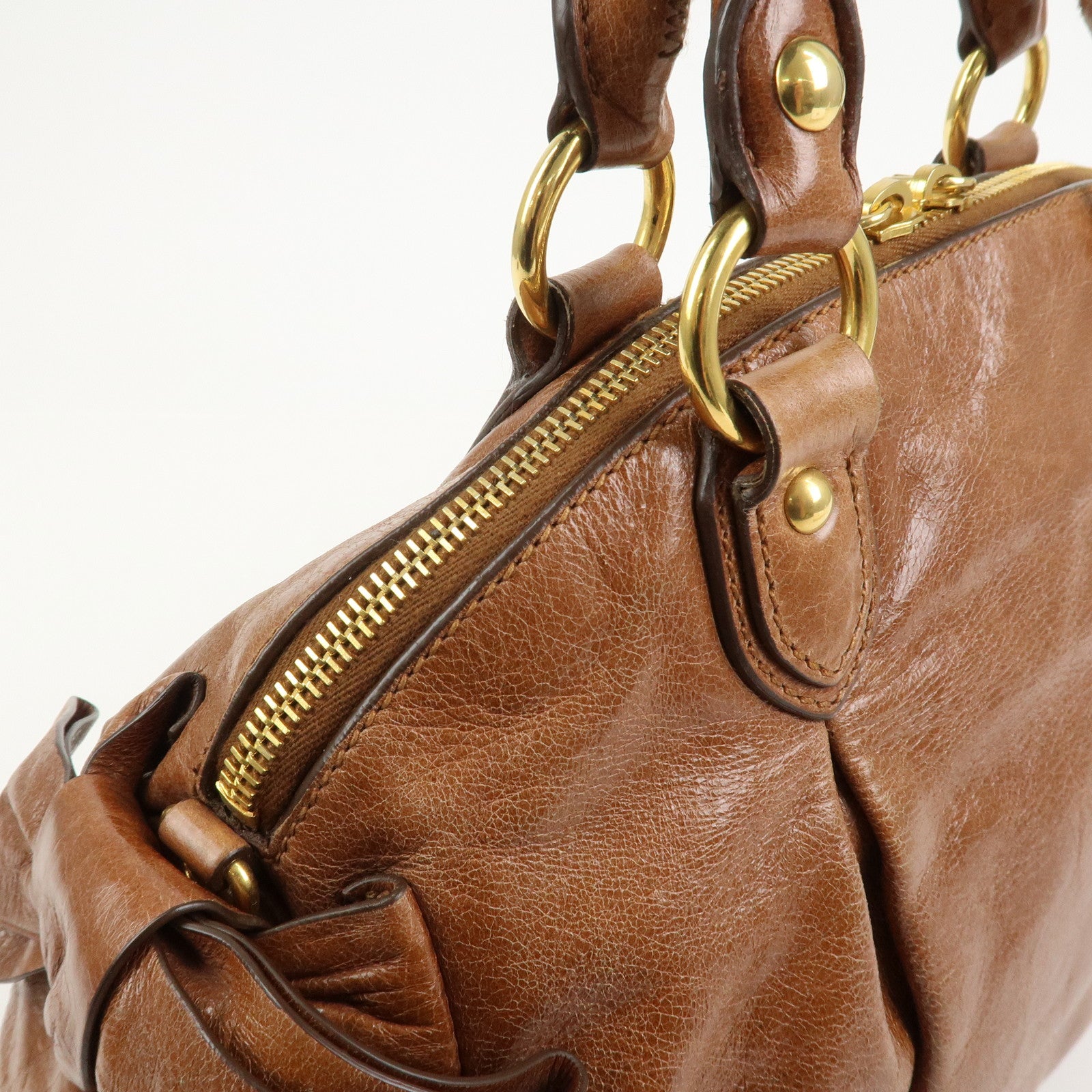 MIU MIU Logo Leather 2Way Bag Hand Bag Shoulder Bag Brown
