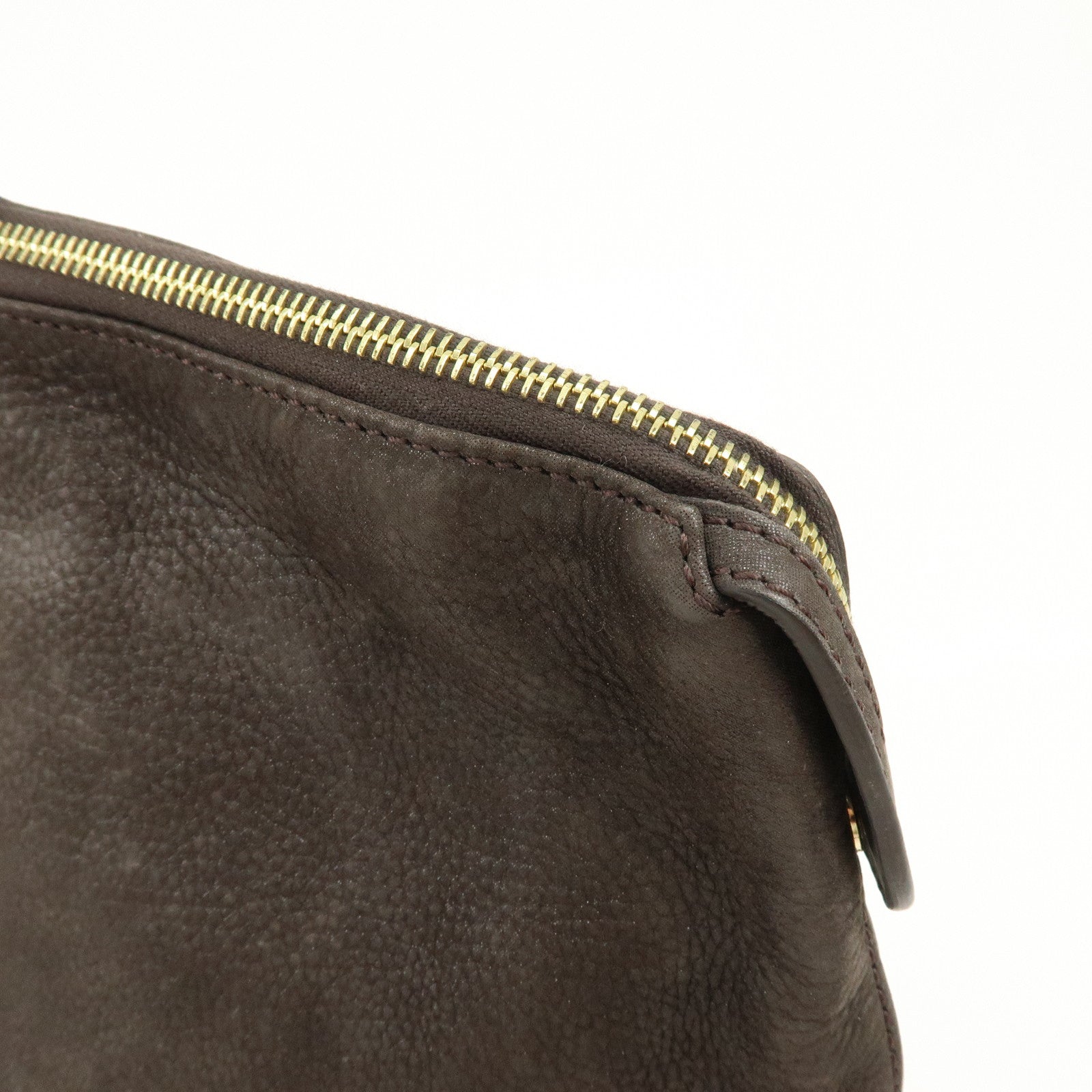 FENDI Leather Tote Bag Shoulder Bag Dark Brown 8BR636