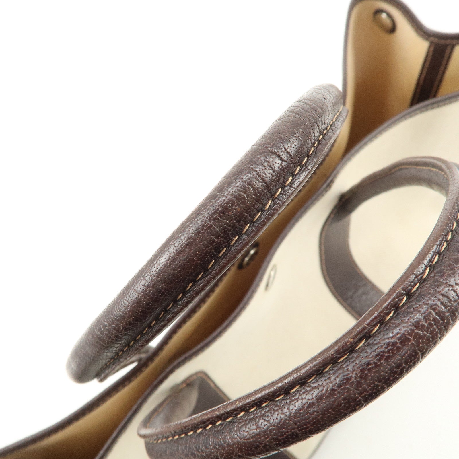 HERMES Garden Party Toile H Leather Tote Bag Hand Bag Natural