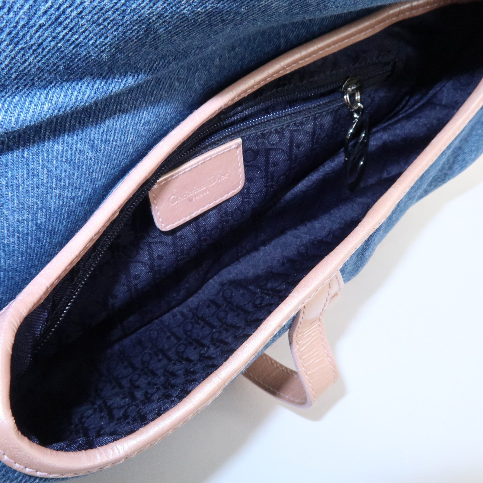 Christian Dior Saddle Bag Denim Patent Leather Shoulder Bag Blue Used