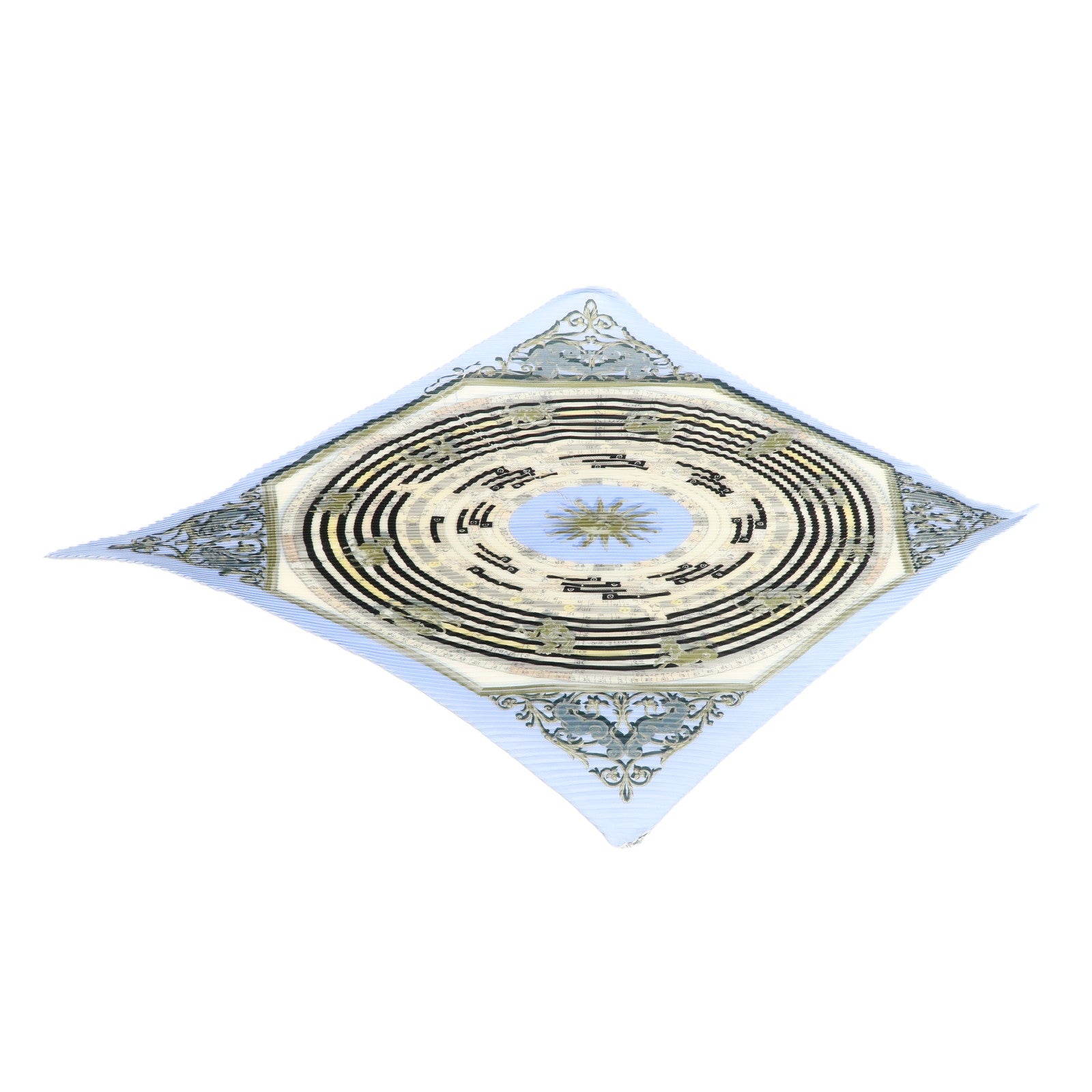 HERMES Pleats Carre Silk 100% Scarf DIES ET HORE Blue Ivory Used