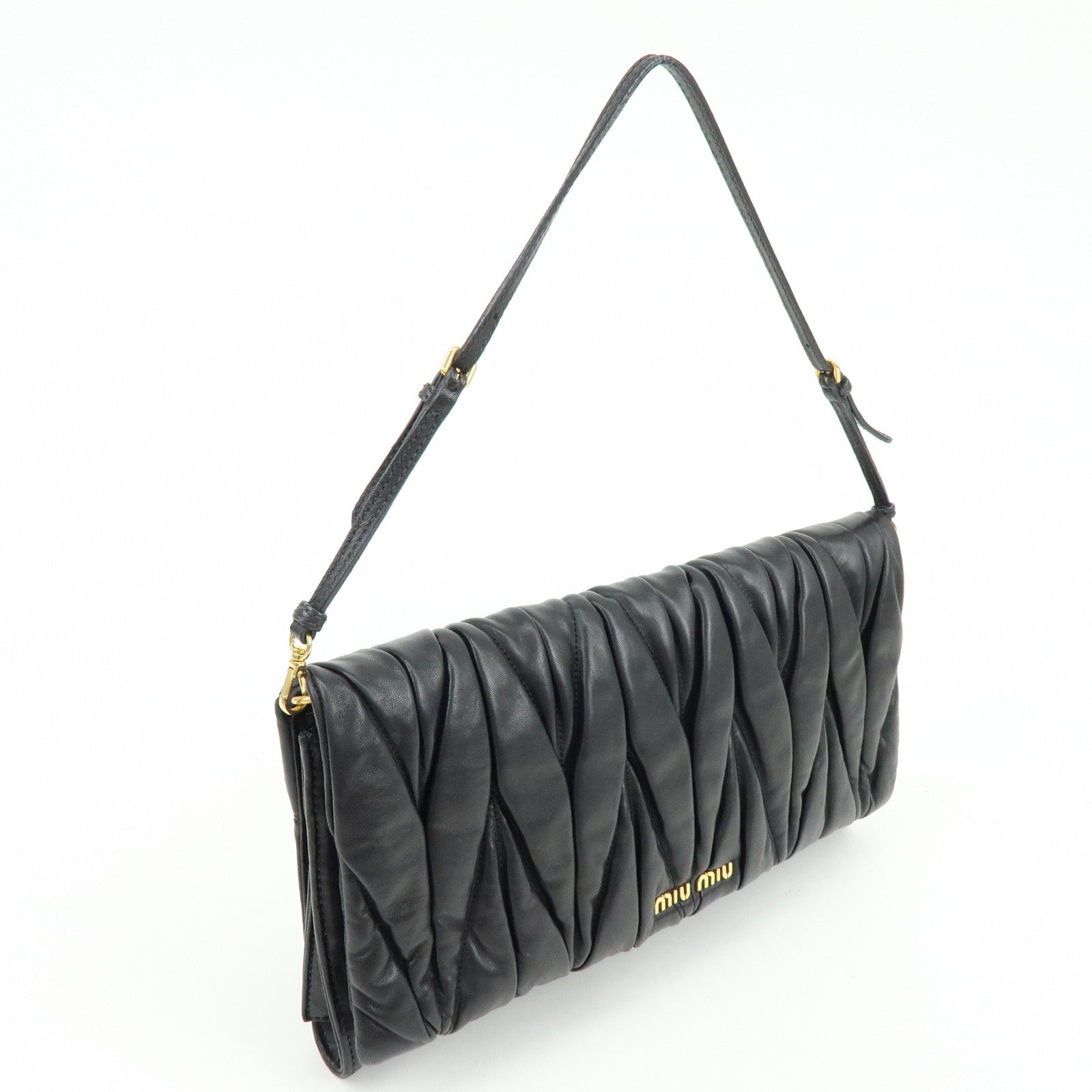 MIU MIU Matelasse Nappa Leather Shoulder Bag Clutch Bag Black