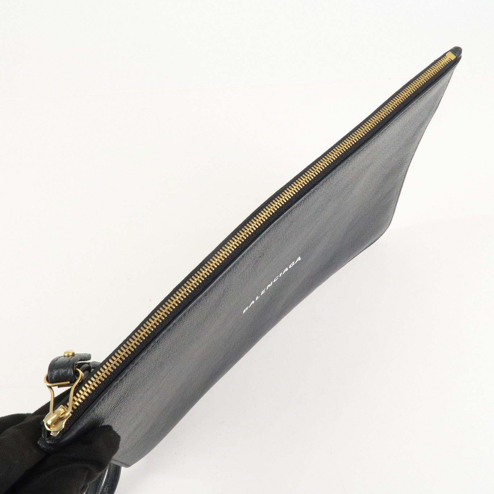 BALENCIAGA Everyday Leather Clutch Bag Flat Pouch Black 655605