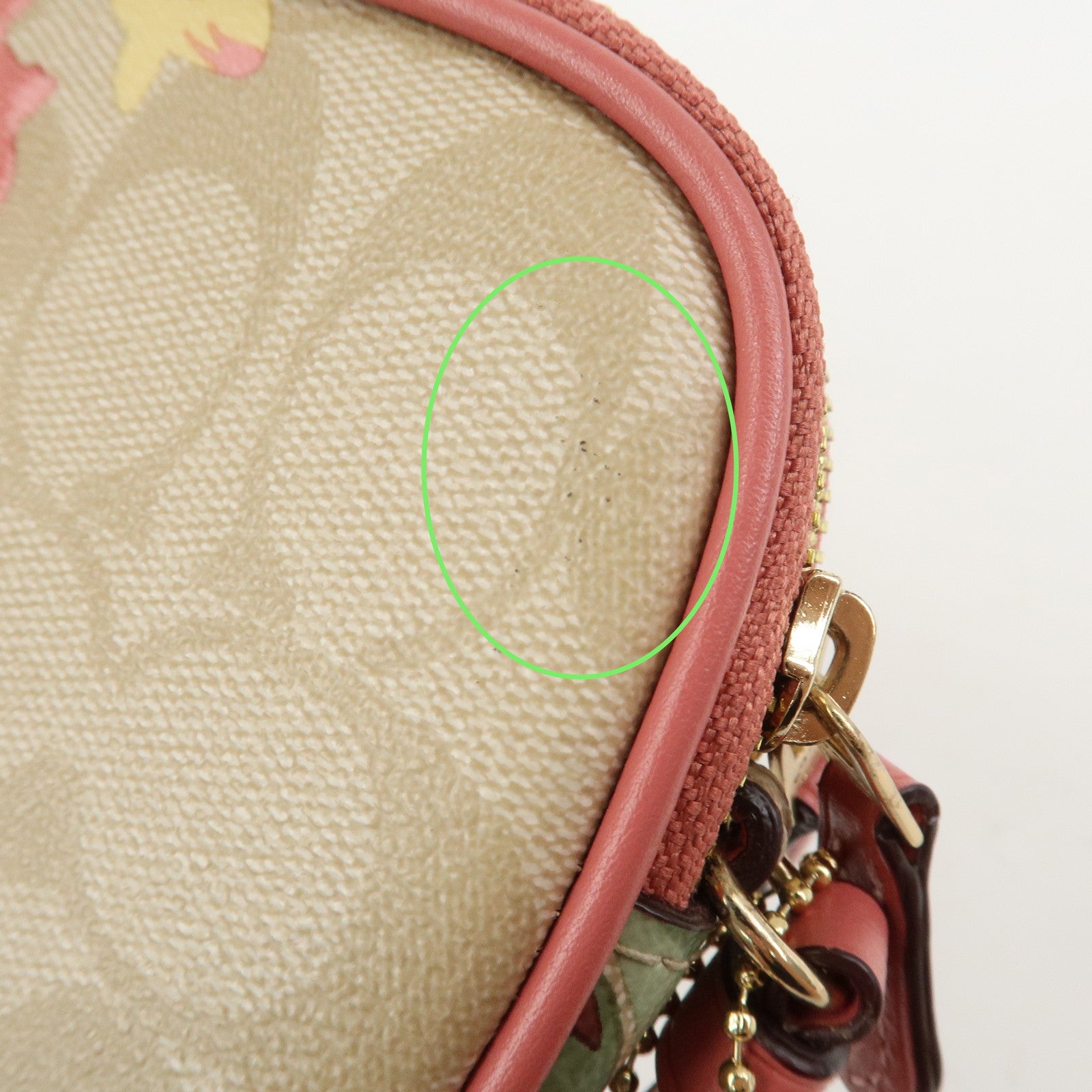 COACH Signature PVC Canvas Leather Shoulder Bag Beige Pink