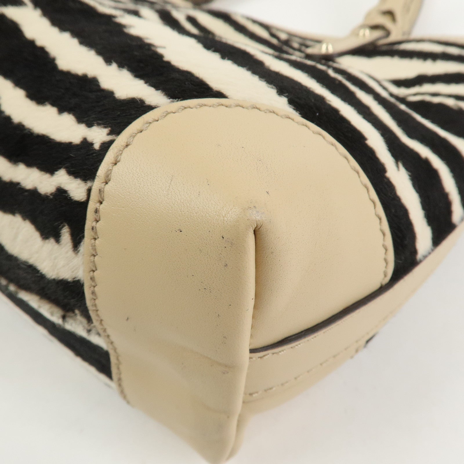 GUCCI Pony Hair Leather Shoulder Bag Hand Bag Beige Black 269878