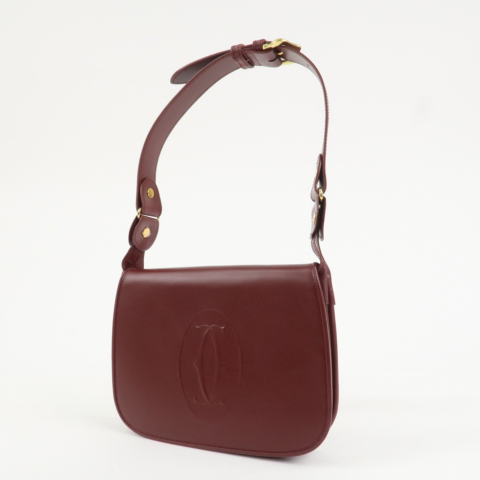 Cartier Must De Cartier Calf Leather Shoulder Bag Hand Bag Burgundy