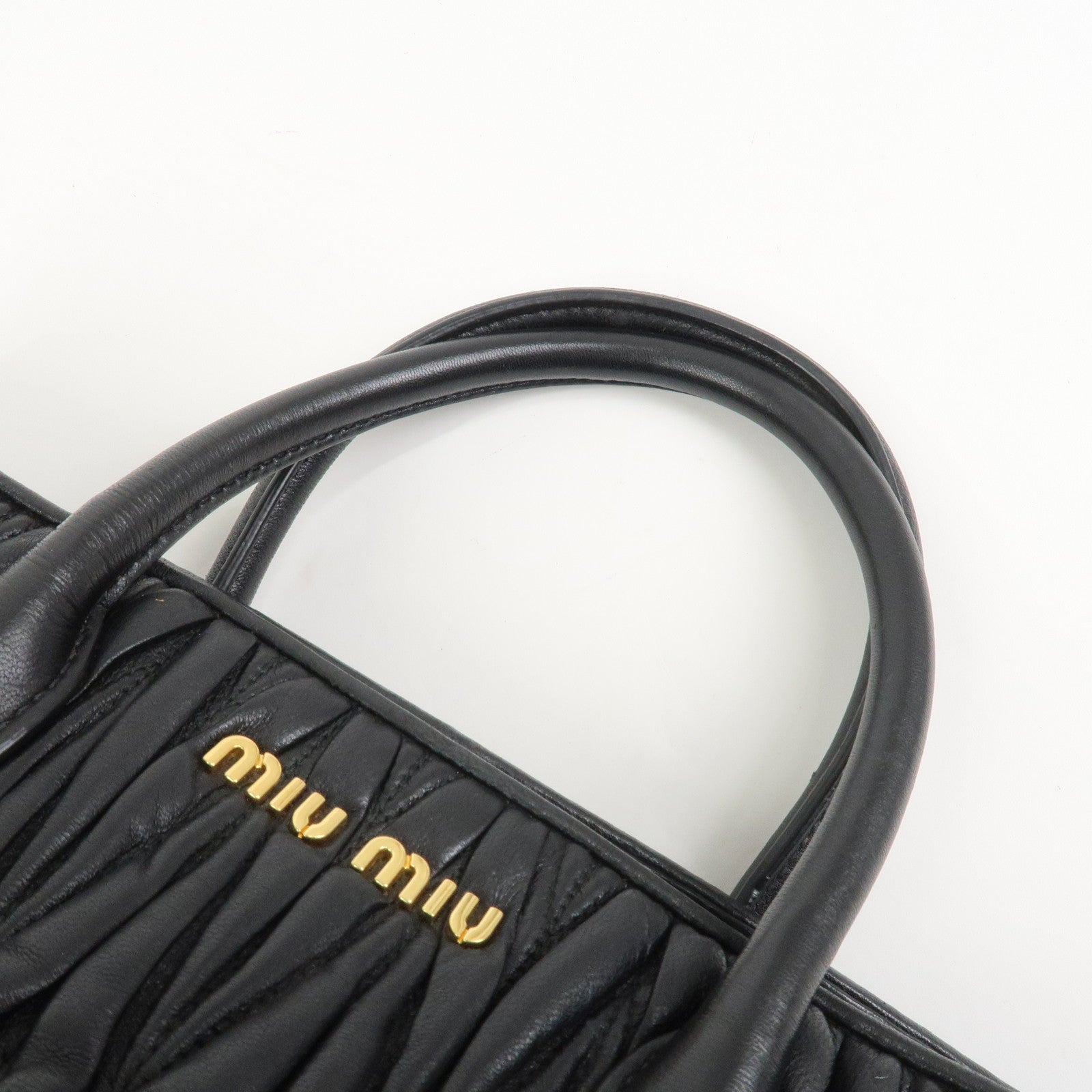 MIU MIU Matelasse Leather 2Way Bag Hand Bag Black RN1069