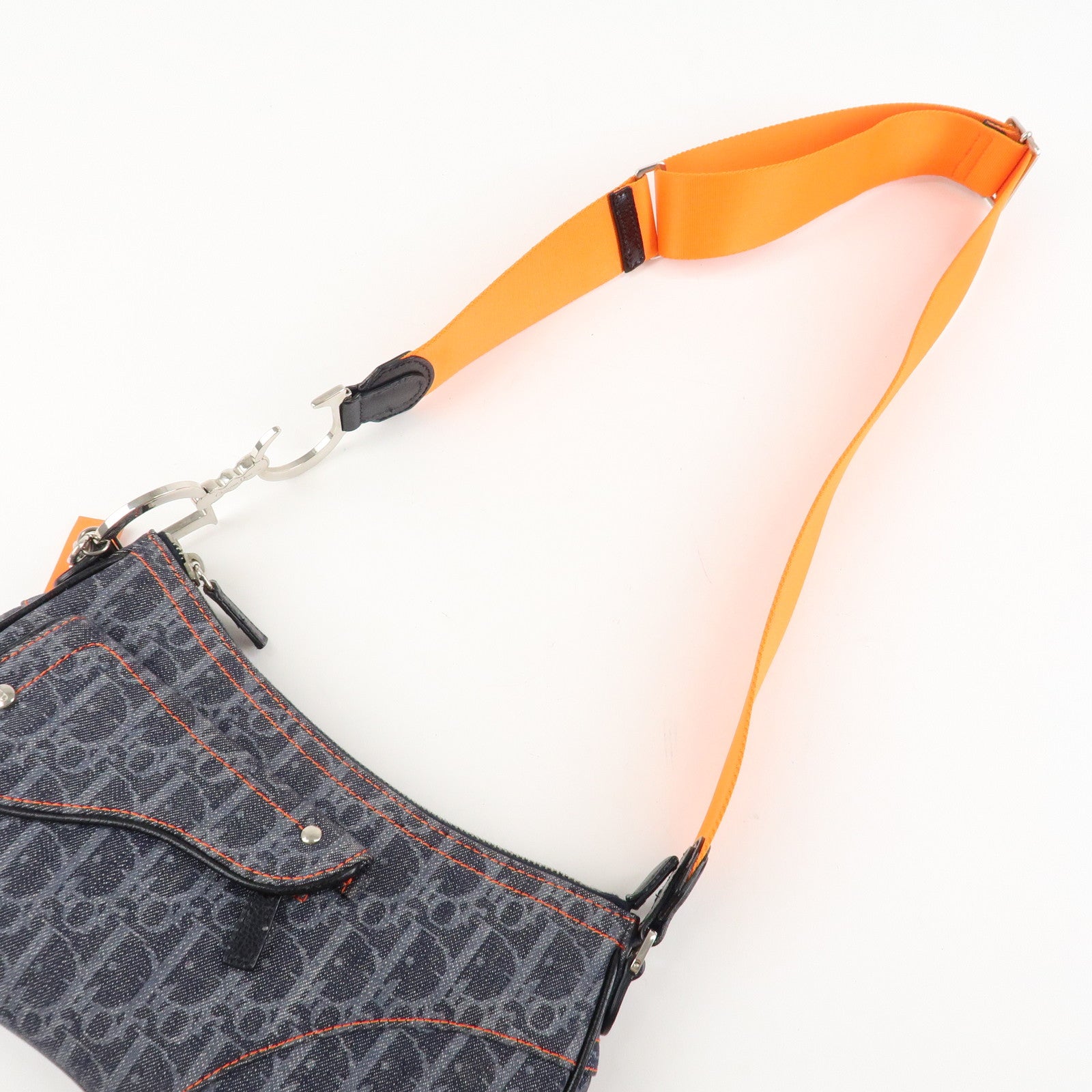 Christian Dior Flight Line Trotter Canvas Leather Shoulder Bag Denim Used