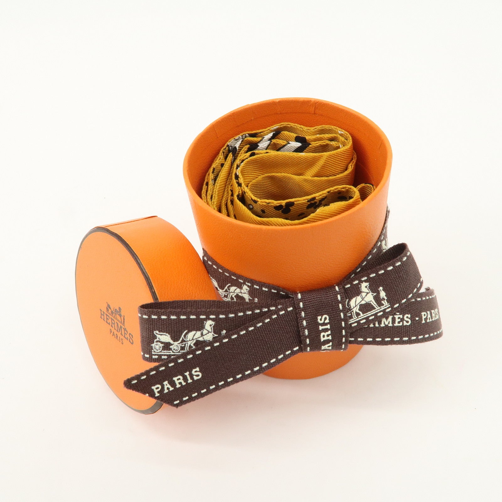 HERMES Silk 100% Twilly Scarf LES LEOPARDS Yellow Black White