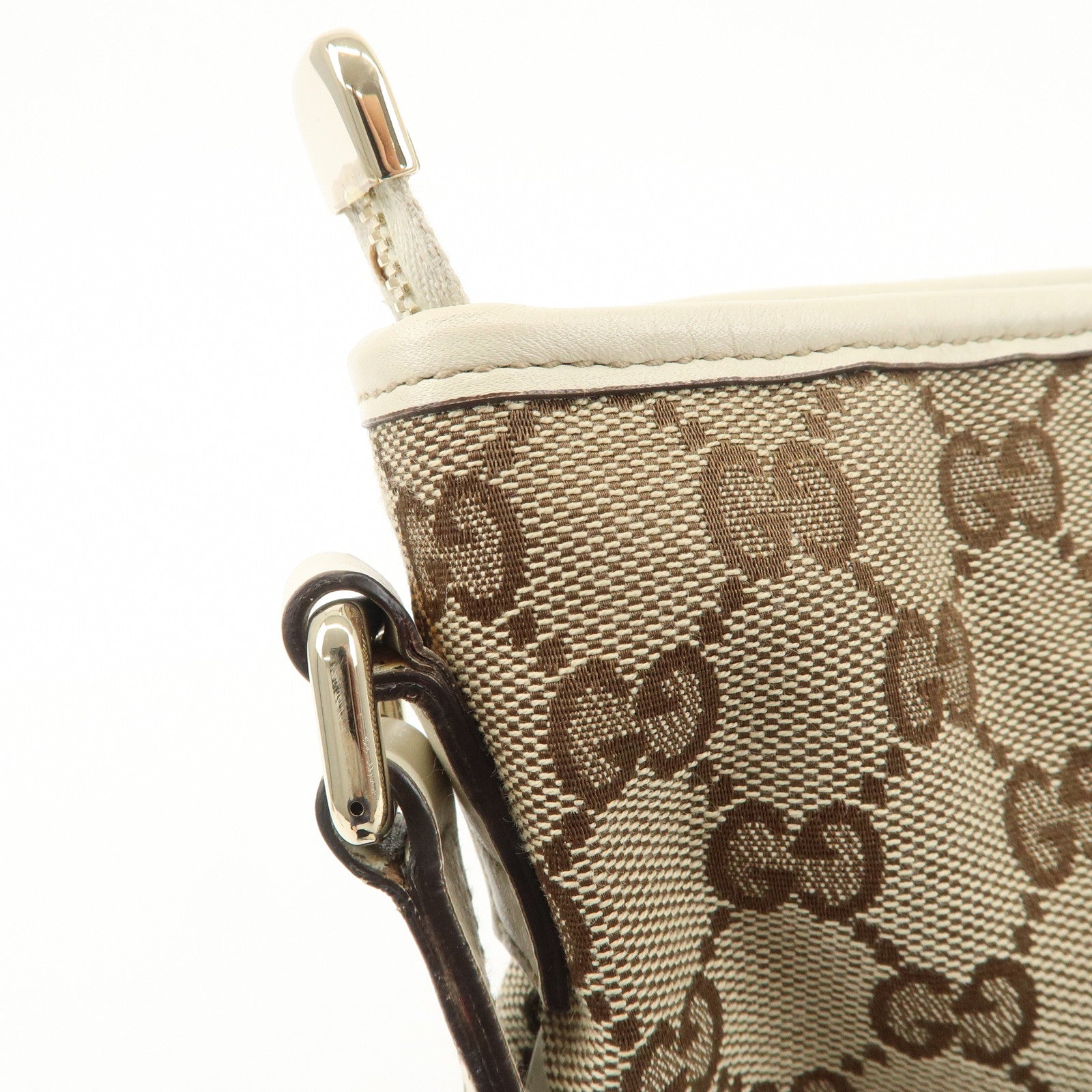 GUCCI Interlocking G GG Canvas Leather Shoulder Bag Beige 16998 Used