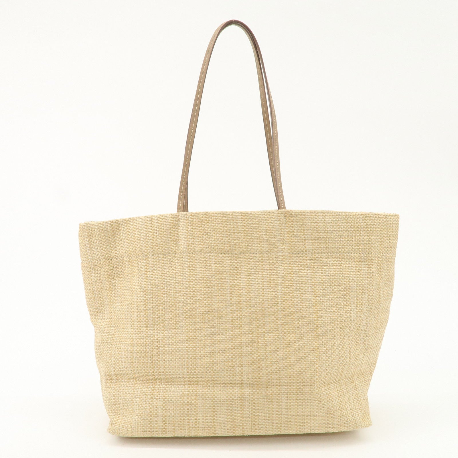 PRADA Leather Raffia Straw Tote Bag Shoulder Bag Beige Used