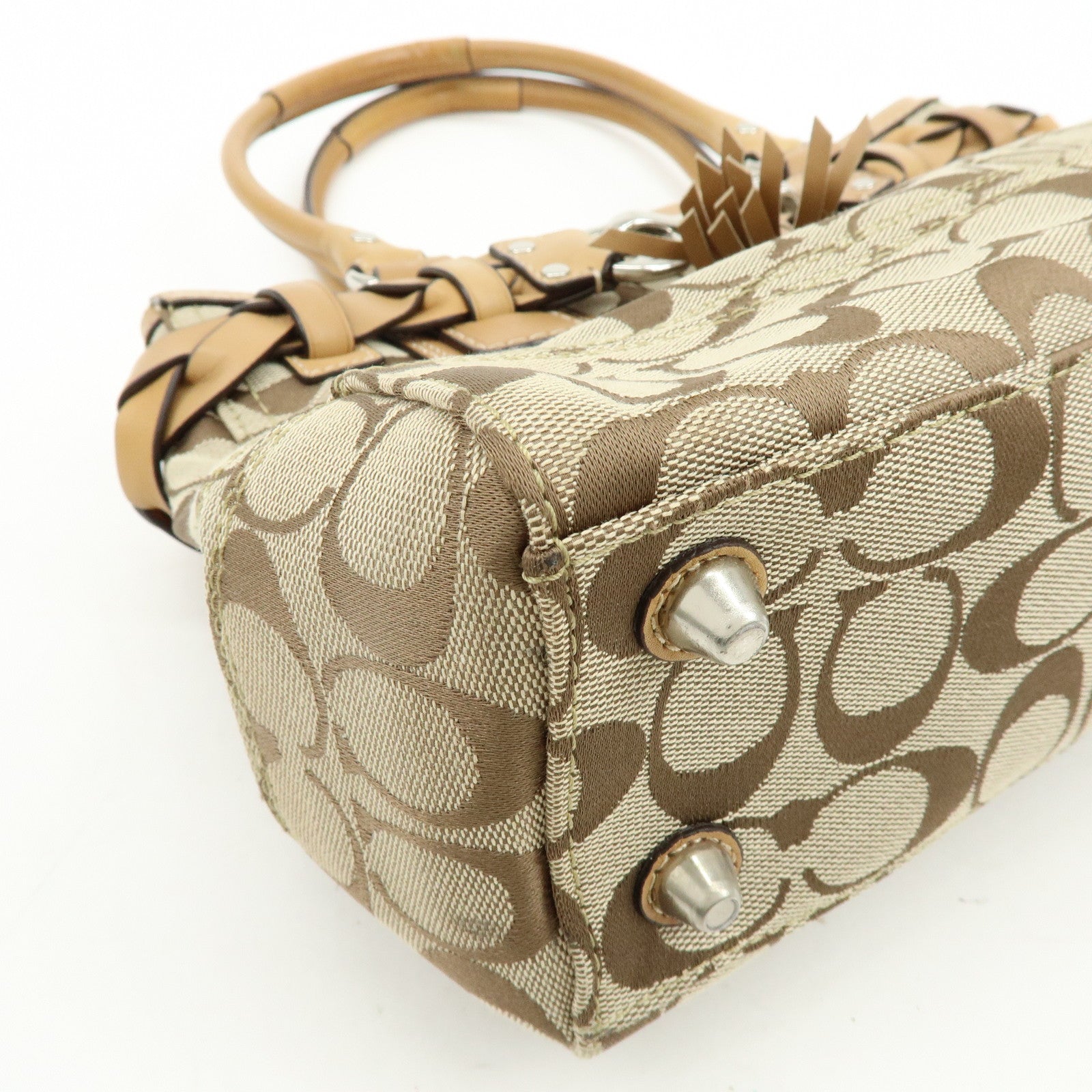 COACH Signature Canvas Leather Tote Bag Hand Bag Brown