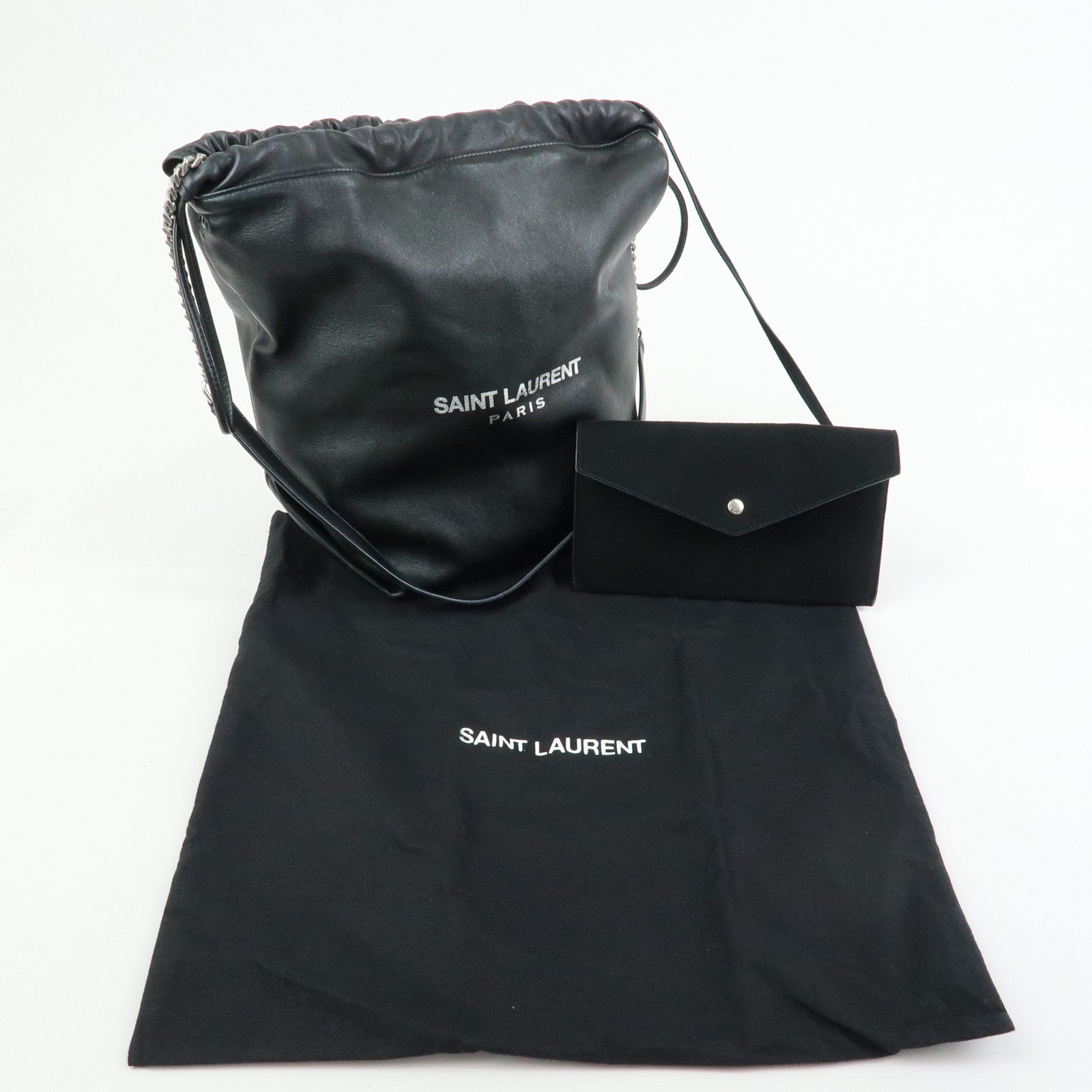 SAINT LAURENT PARIS Teddy Leather Chain Shoulder Bag Black 538447