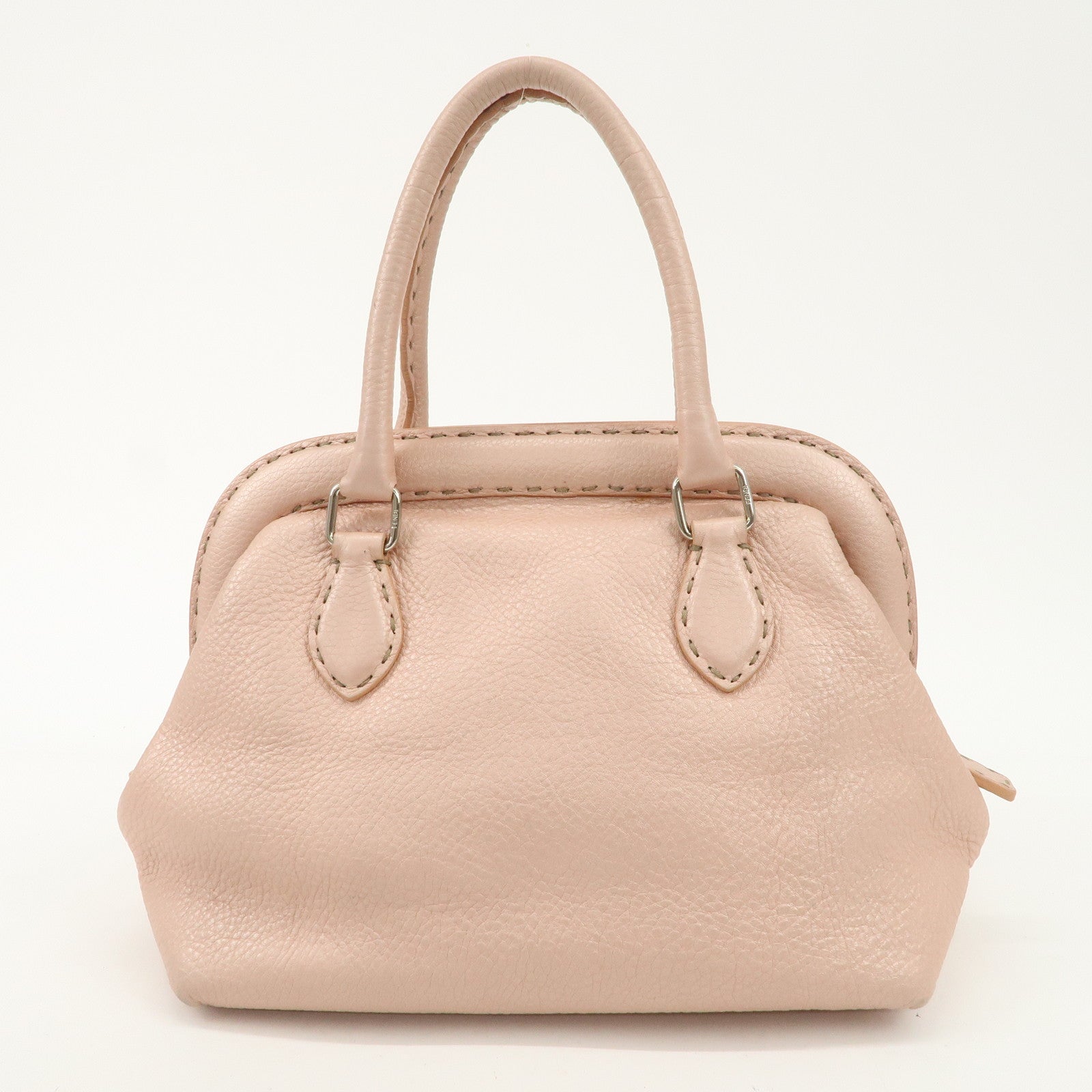 FENDI Selleria Leather Boston Bag Hand Bag Pink 8BN127 Used